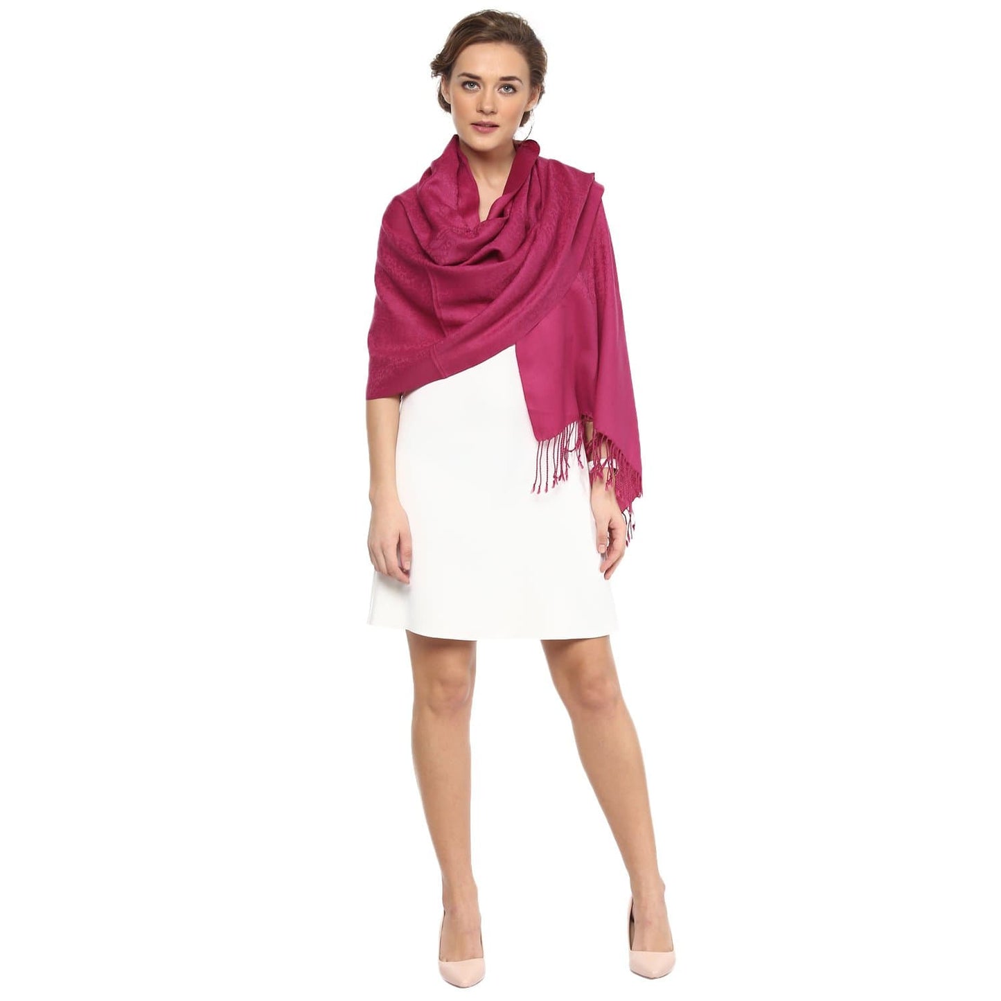 Pashtush Shawl Store Stole Pashtush Womens Paisley Weave Scarf, Soft and Warm, Luxury Wool - Crazy Pink
