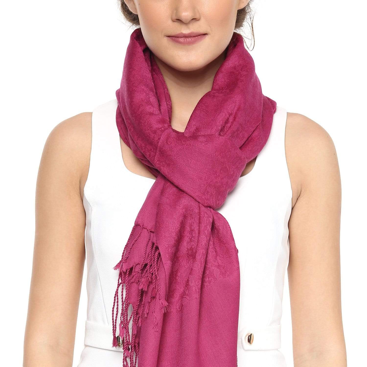 Pashtush Shawl Store Stole Pashtush Womens Paisley Weave Scarf, Soft and Warm, Luxury Wool - Crazy Pink