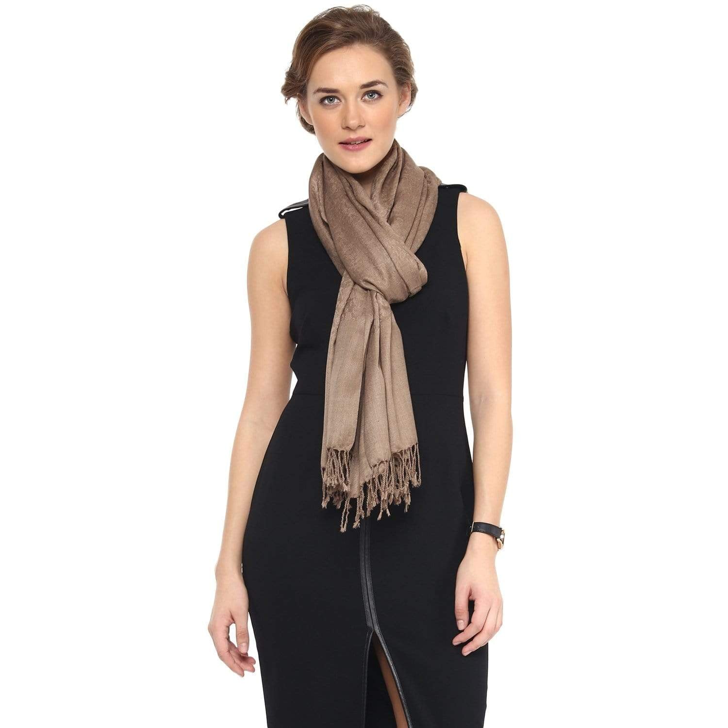 Pashtush Shawl Store Stole Pashtush Womens Paisley Weave Scarf, Soft and Warm, Luxury Wool - light Beige