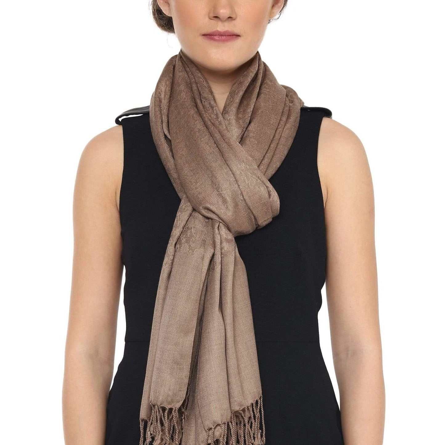 Pashtush Shawl Store Stole Pashtush Womens Paisley Weave Scarf, Soft and Warm, Luxury Wool - light Beige