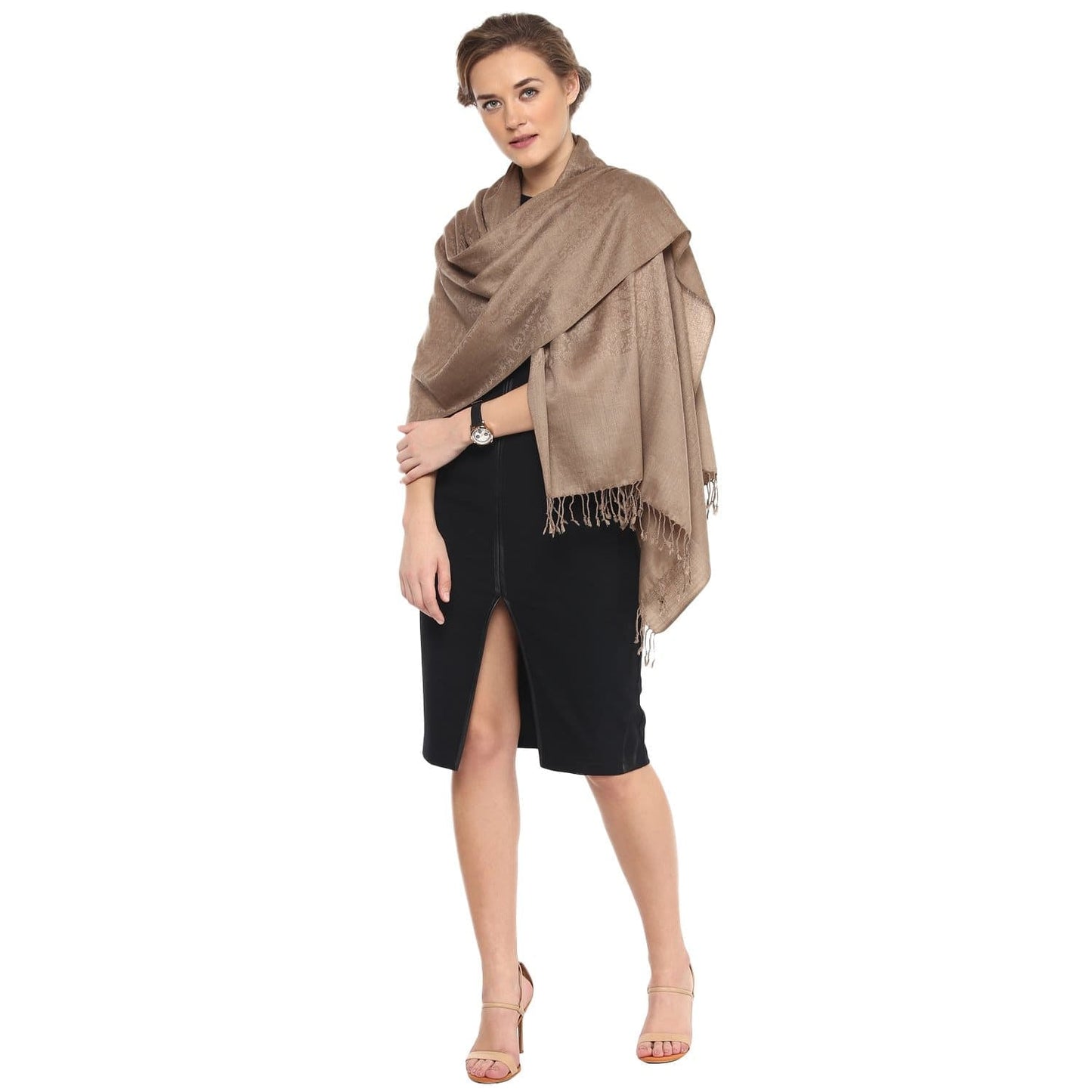 Pashtush Shawl Store Stole Pashtush Womens Paisley Weave Scarf, Soft and Warm, Luxury Wool - light Beige