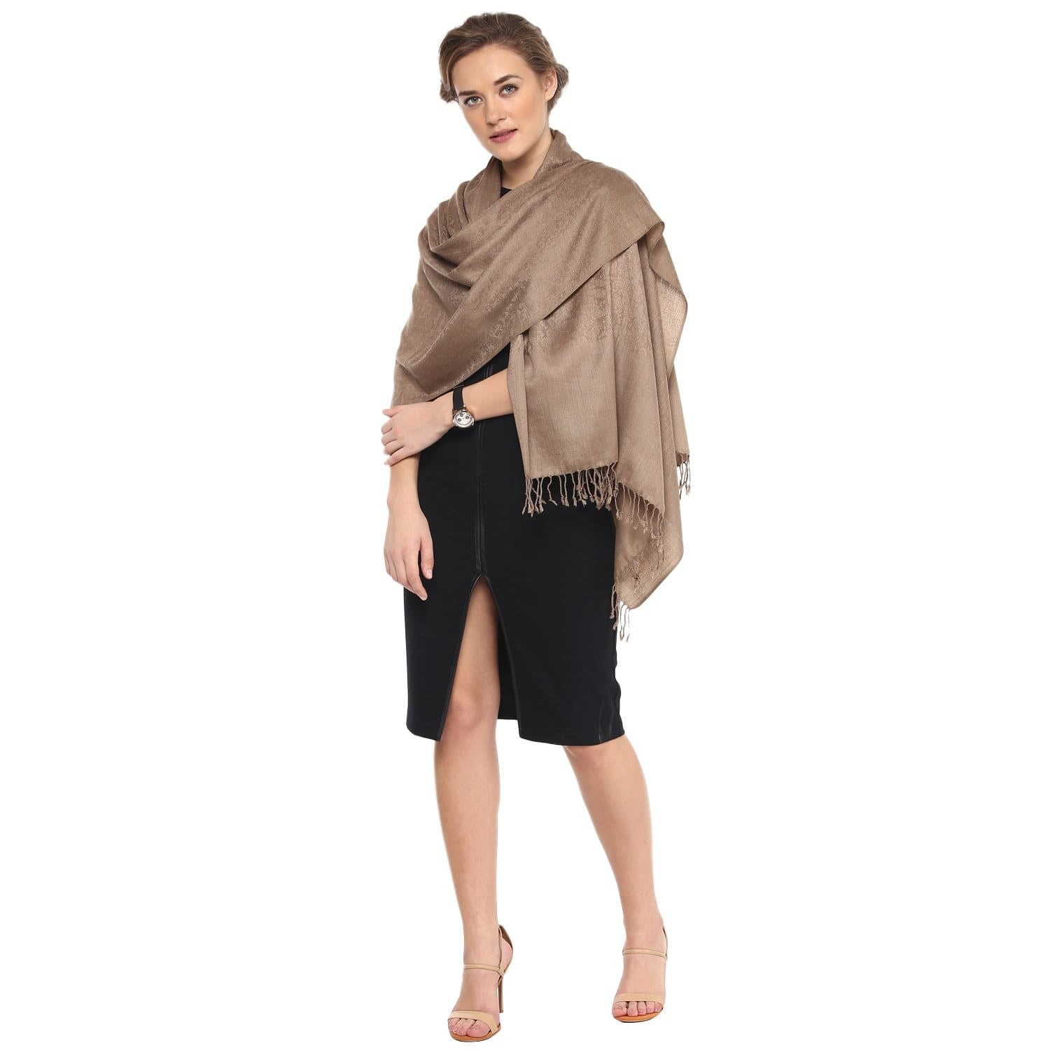 Pashtush Shawl Store Stole Pashtush Womens Paisley Weave Scarf, Soft and Warm, Luxury Wool - light Beige