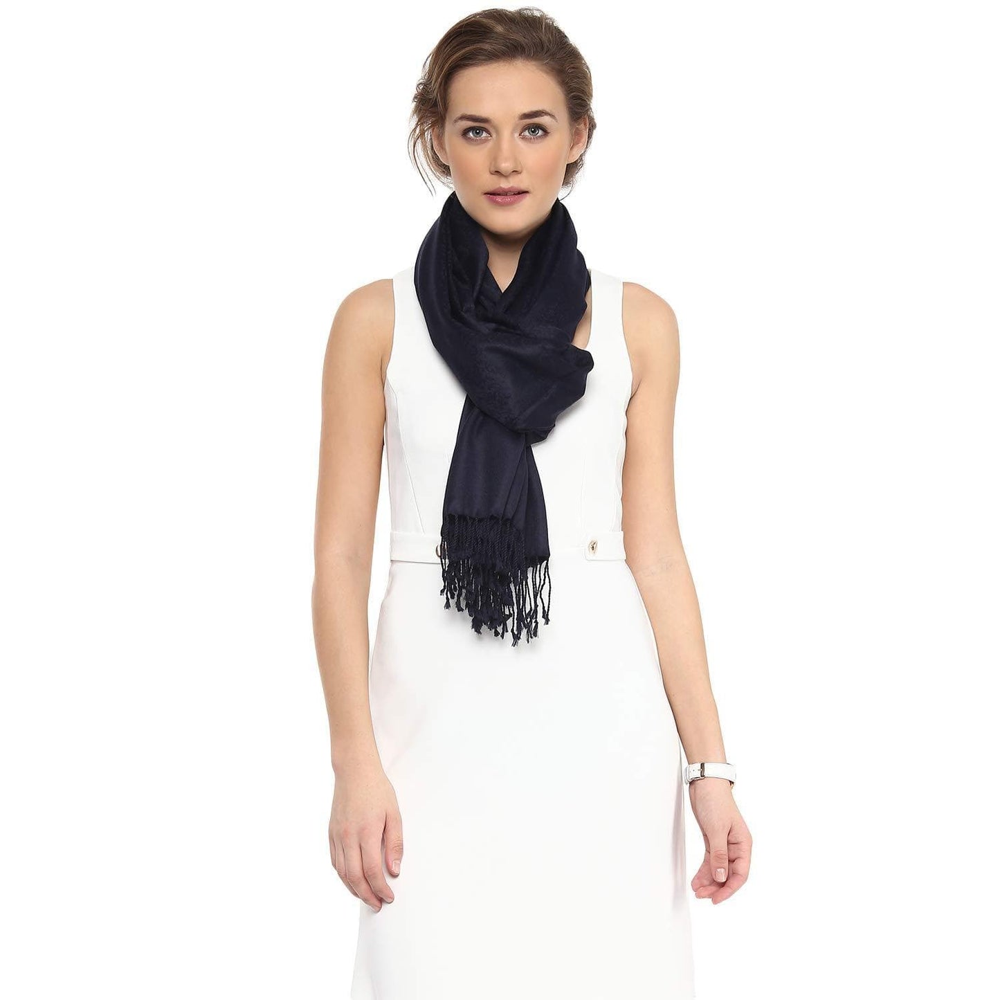 Pashtush Shawl Store Stole Pashtush Womens Paisley Weave Scarf, Soft and Warm, Luxury Wool - Midnight Blue