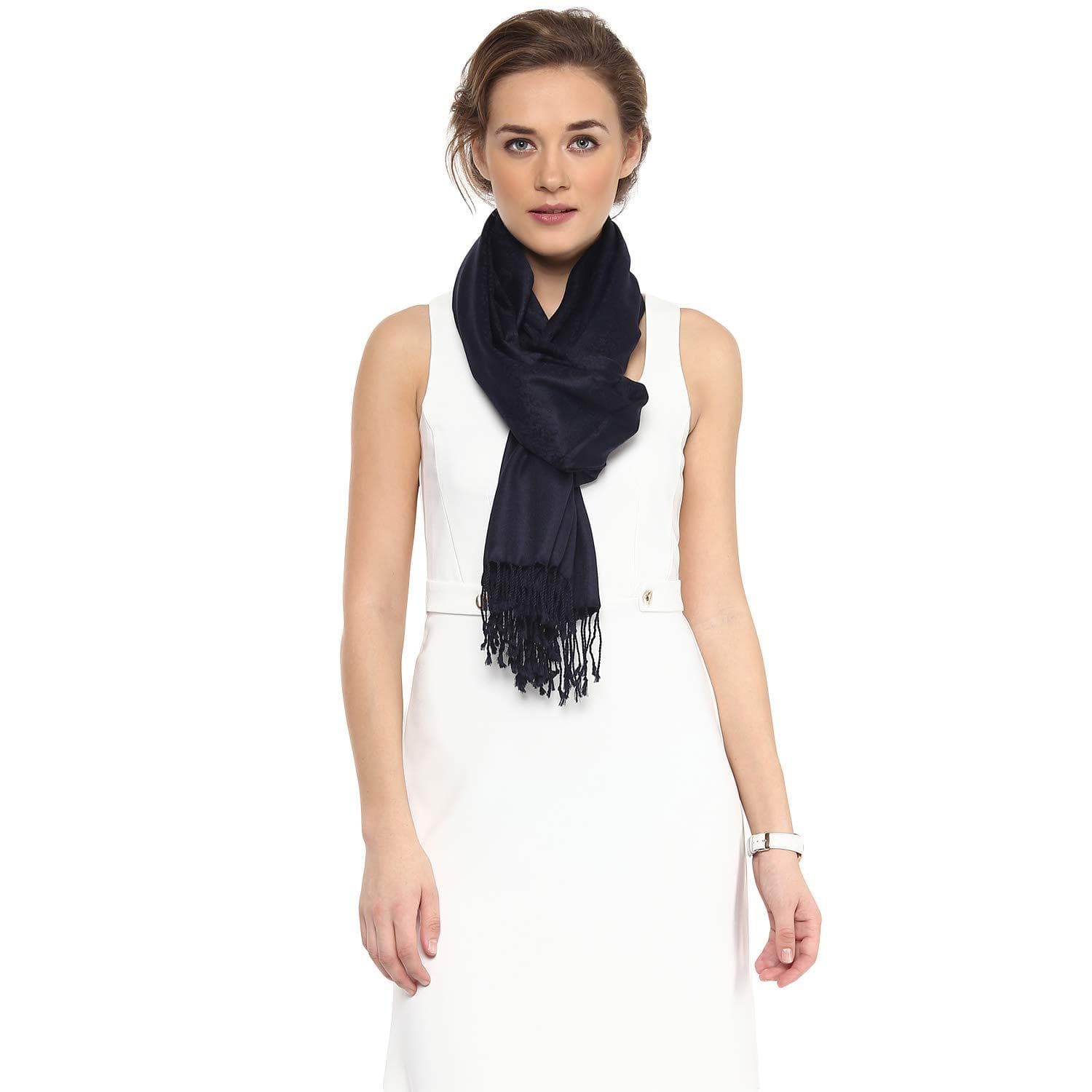 Pashtush Shawl Store Stole Pashtush Womens Paisley Weave Scarf, Soft and Warm, Luxury Wool - Midnight Blue