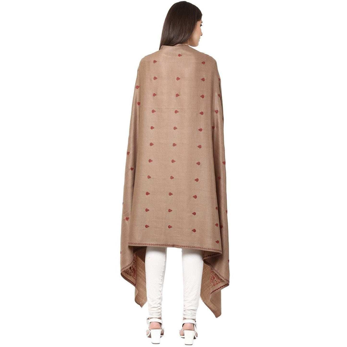 Pashtush India Shawl Pashtush Womens Palla Booti Embroidery Wool Shawl - Dark beige