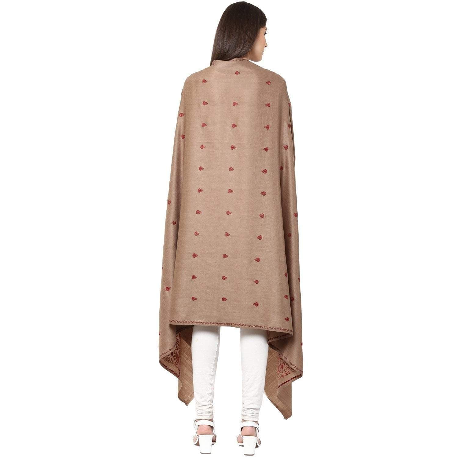 Pashtush India Shawl Pashtush Womens Palla Booti Embroidery Wool Shawl - Dark beige