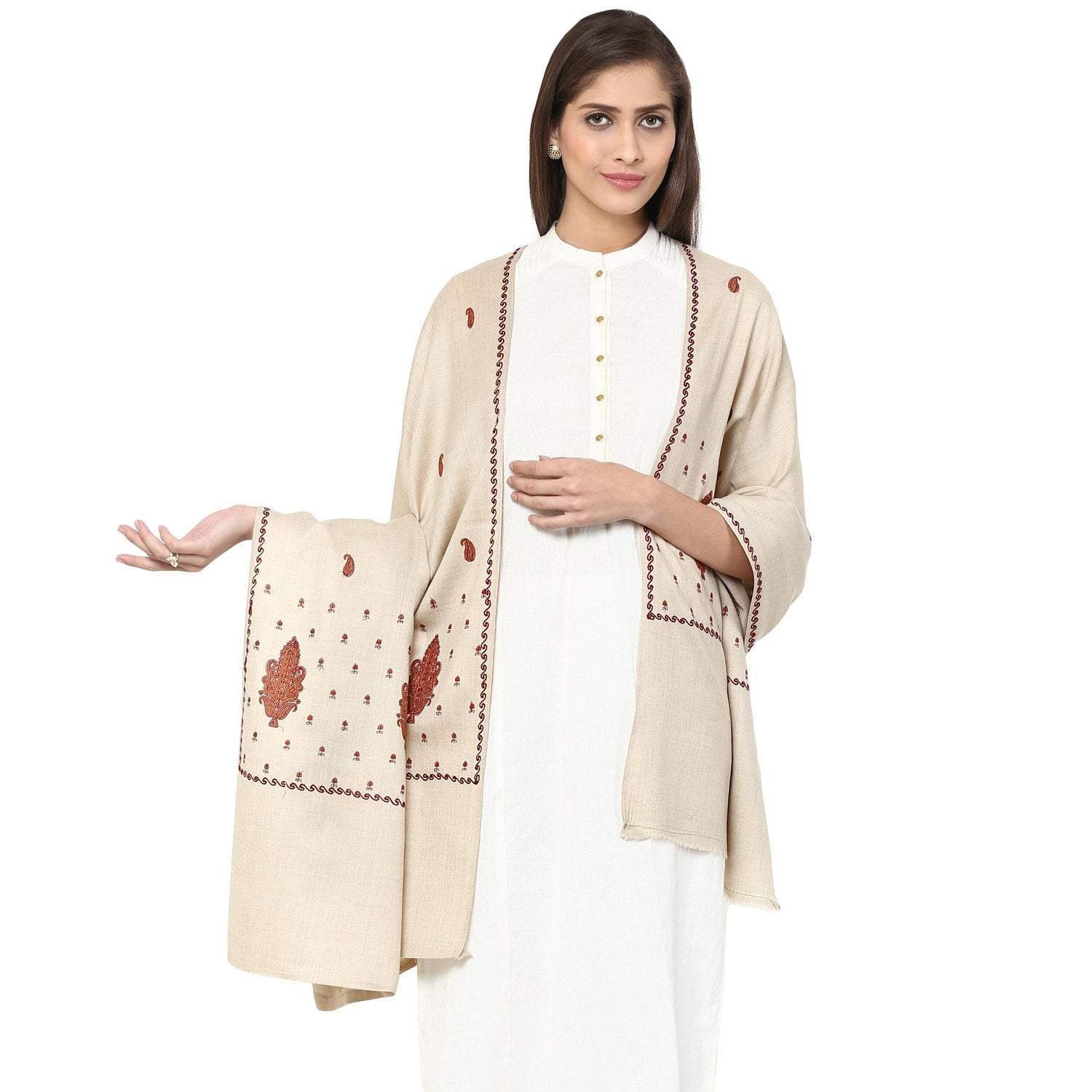 Pashtush India Shawl Pashtush Womens Palla Booti Shawl - Light beige