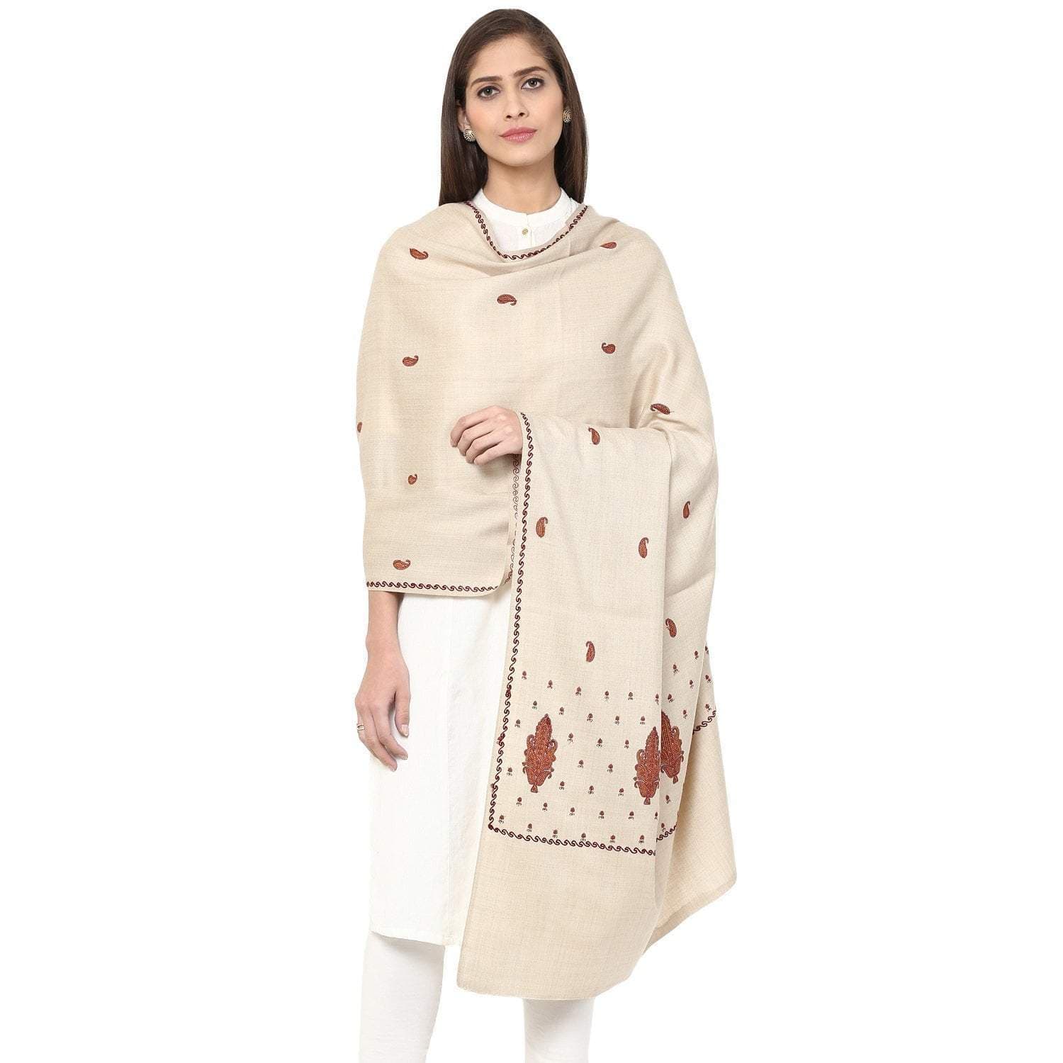 Pashtush India Shawl Pashtush Womens Palla Booti Shawl - Light beige