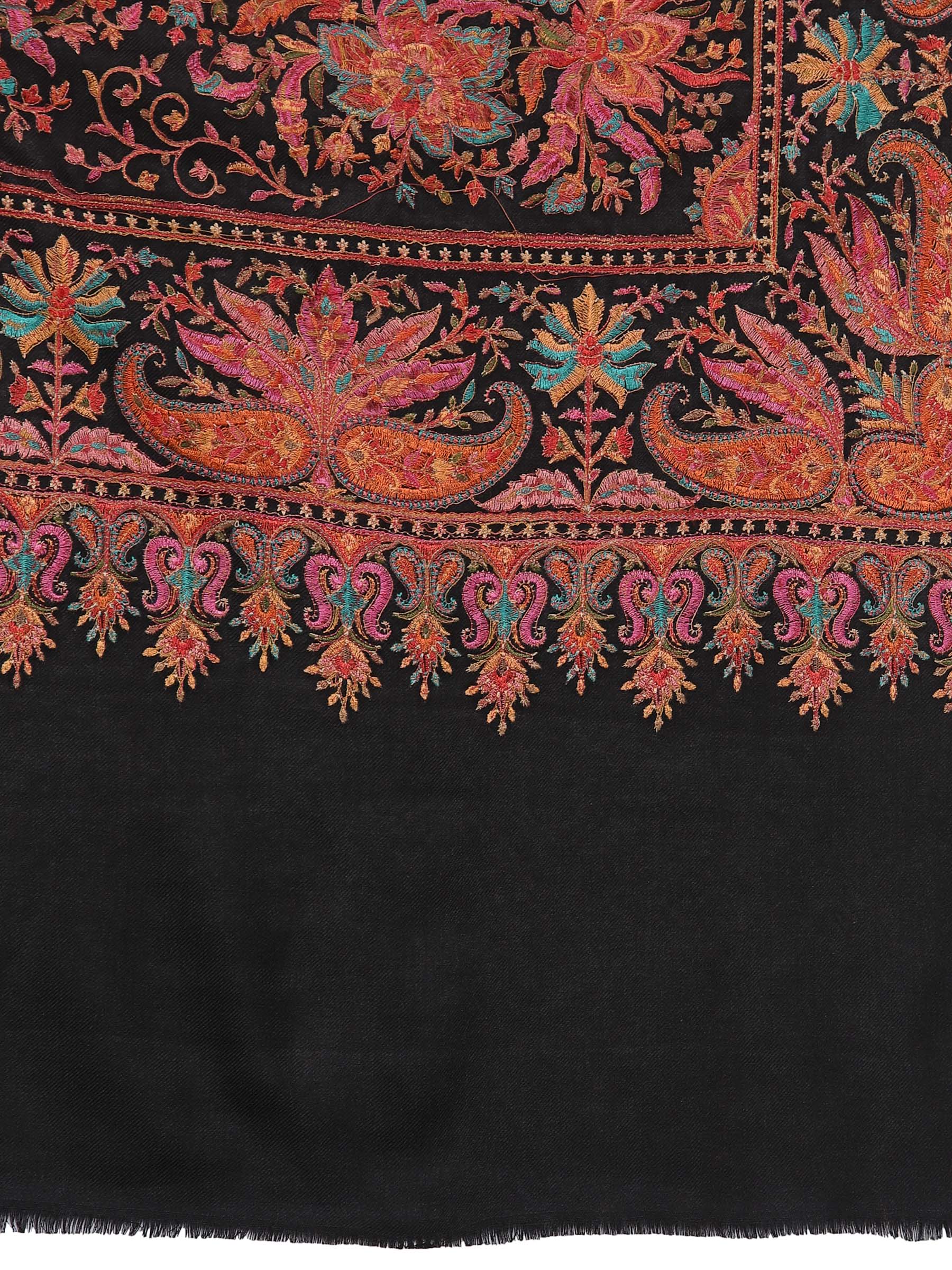 Pashtush India 100x200 Pashtush Womens Papier-mâché Embroidered Shawl, Fine Wool with Silky Embroidery, Black