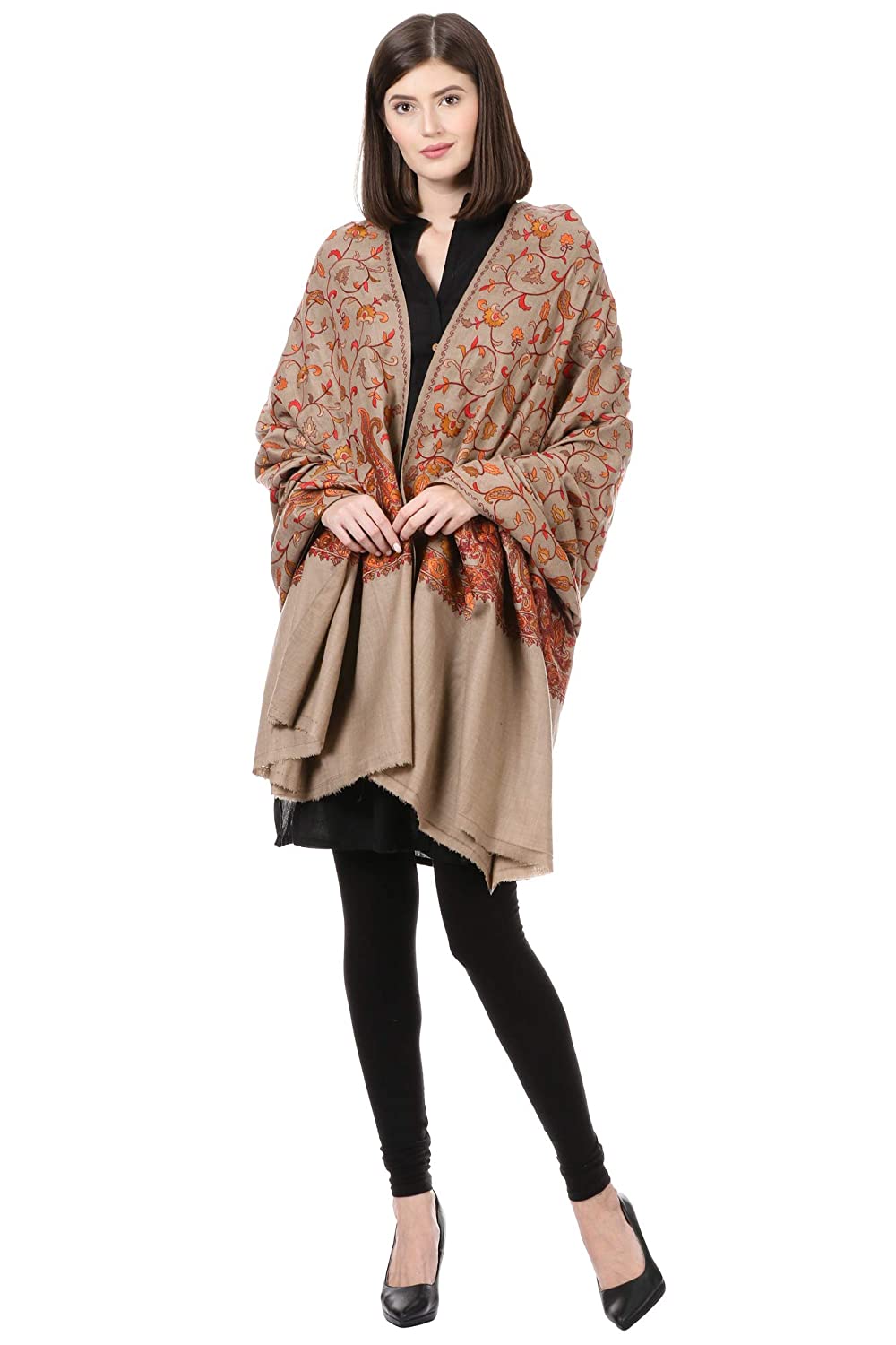Pashtush India 100x200 Pashtush Womens Papier Machè Embroidery Jaal Shawl - Dusk