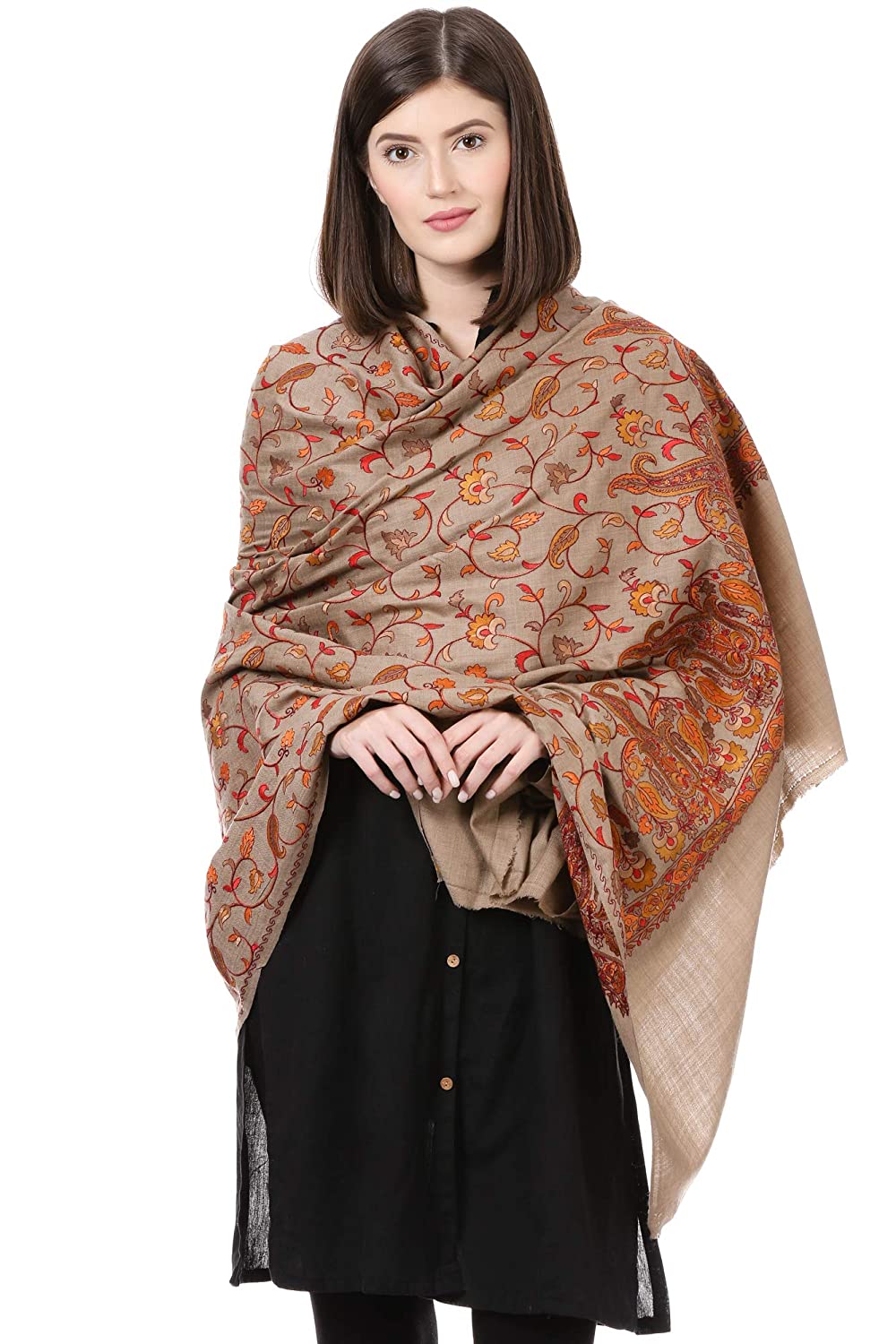Pashtush India 100x200 Pashtush Womens Papier Machè Embroidery Jaal Shawl - Dusk
