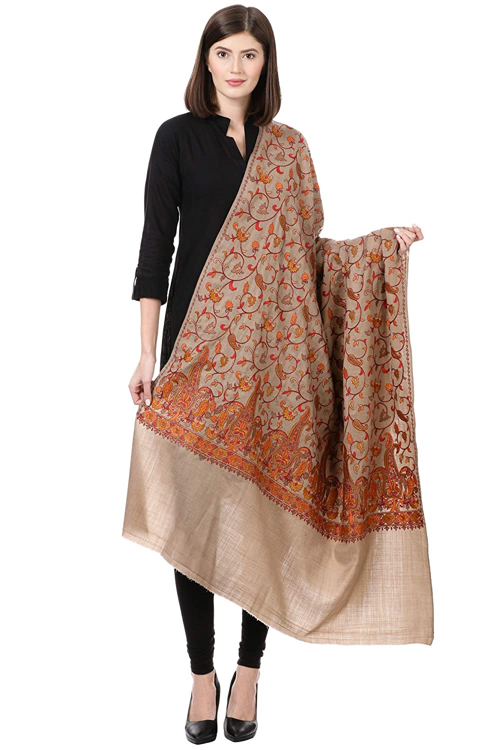 Pashtush India 100x200 Pashtush Womens Papier Machè Embroidery Jaal Shawl - Dusk