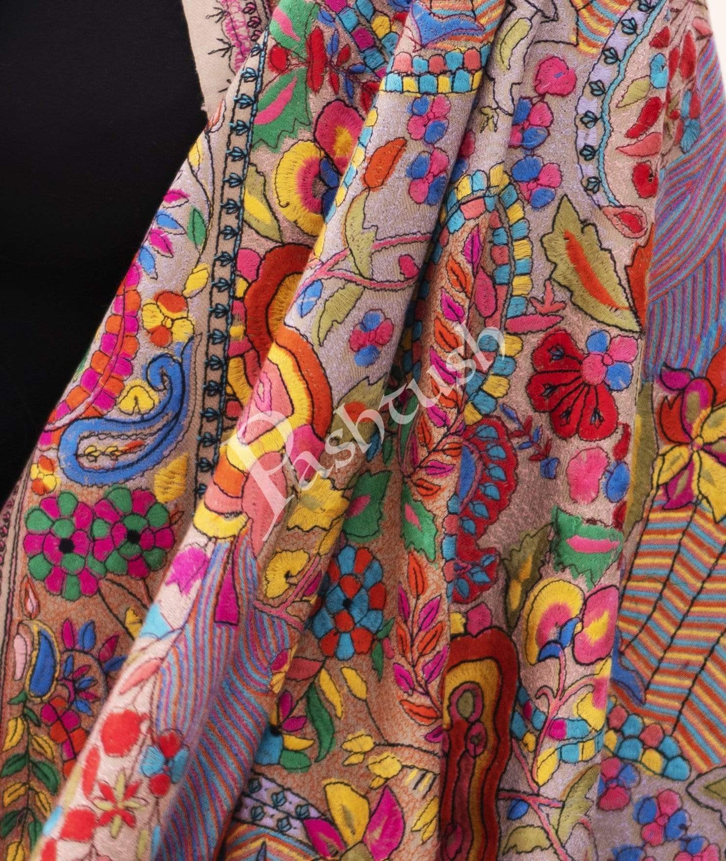 Pashtush India Shawl Pashtush Womens Papier Machè Embroidery Jaal Shawl - Multicoloured