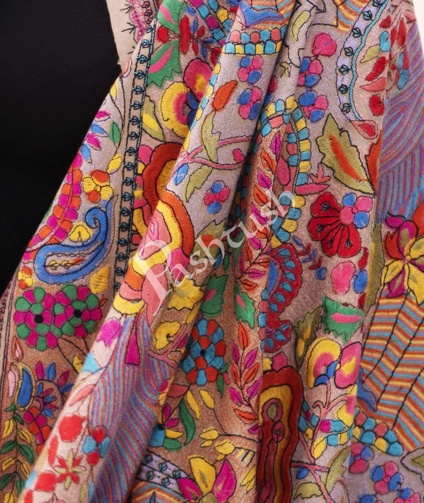 Pashtush India Shawl Pashtush Womens Papier Machè Embroidery Jaal Shawl - Multicoloured