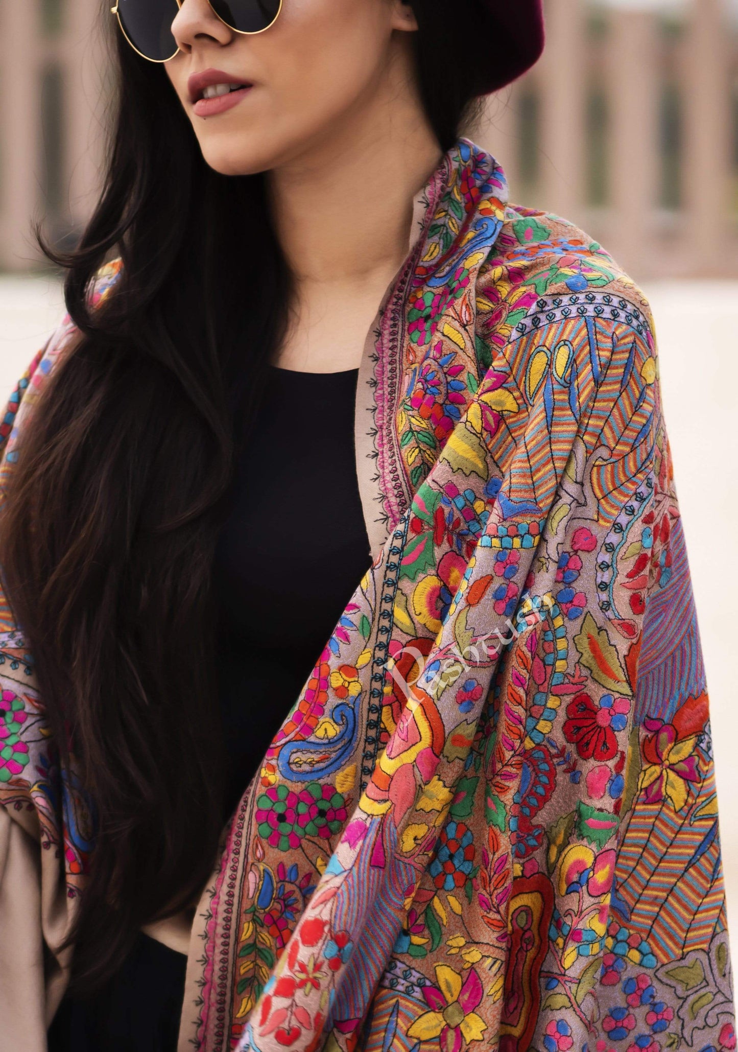 Pashtush India Shawl Pashtush Womens Papier Machè Embroidery Jaal Shawl - Multicoloured