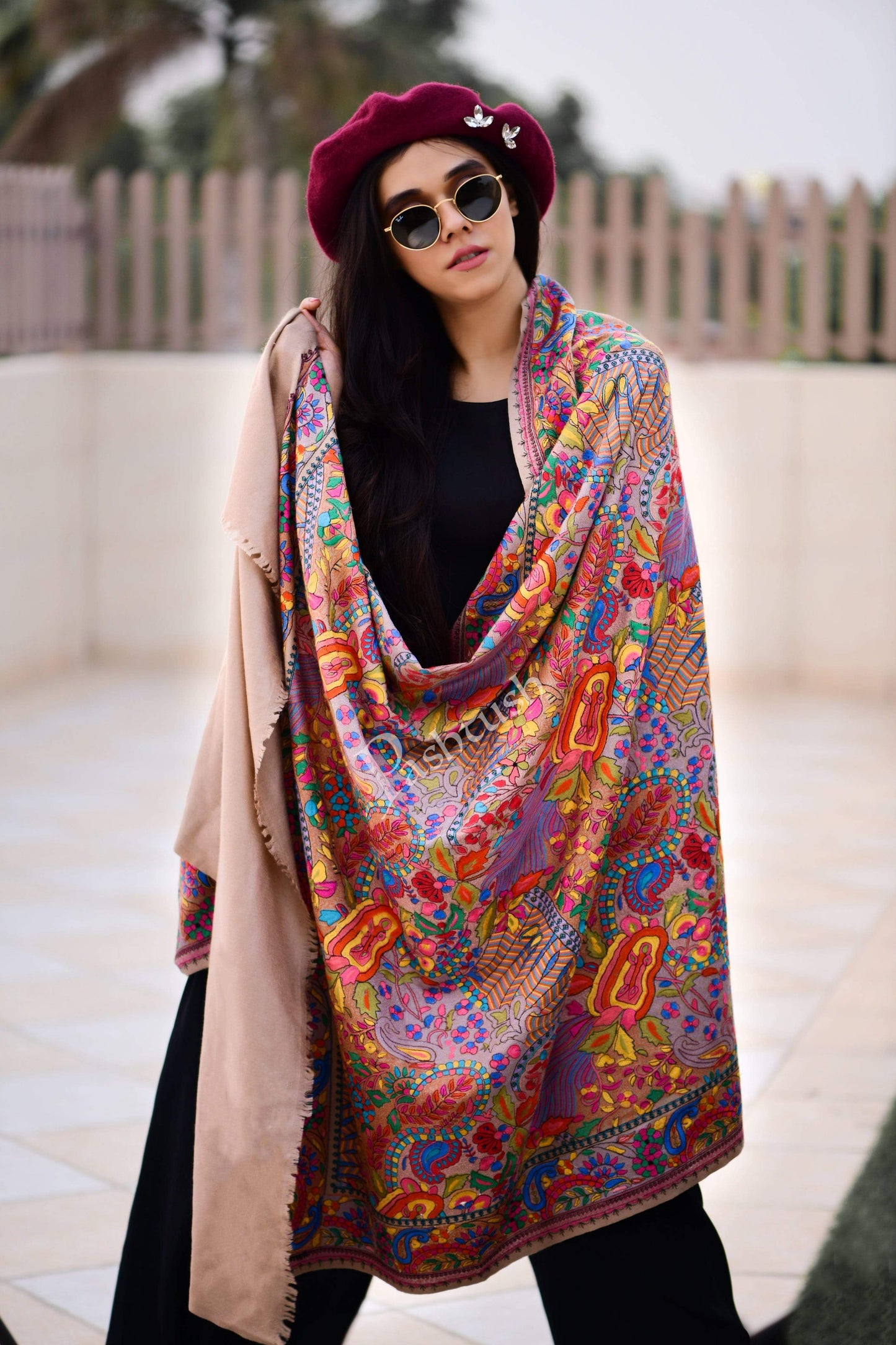 Pashtush India Shawl Pashtush Womens Papier Machè Embroidery Jaal Shawl - Multicoloured
