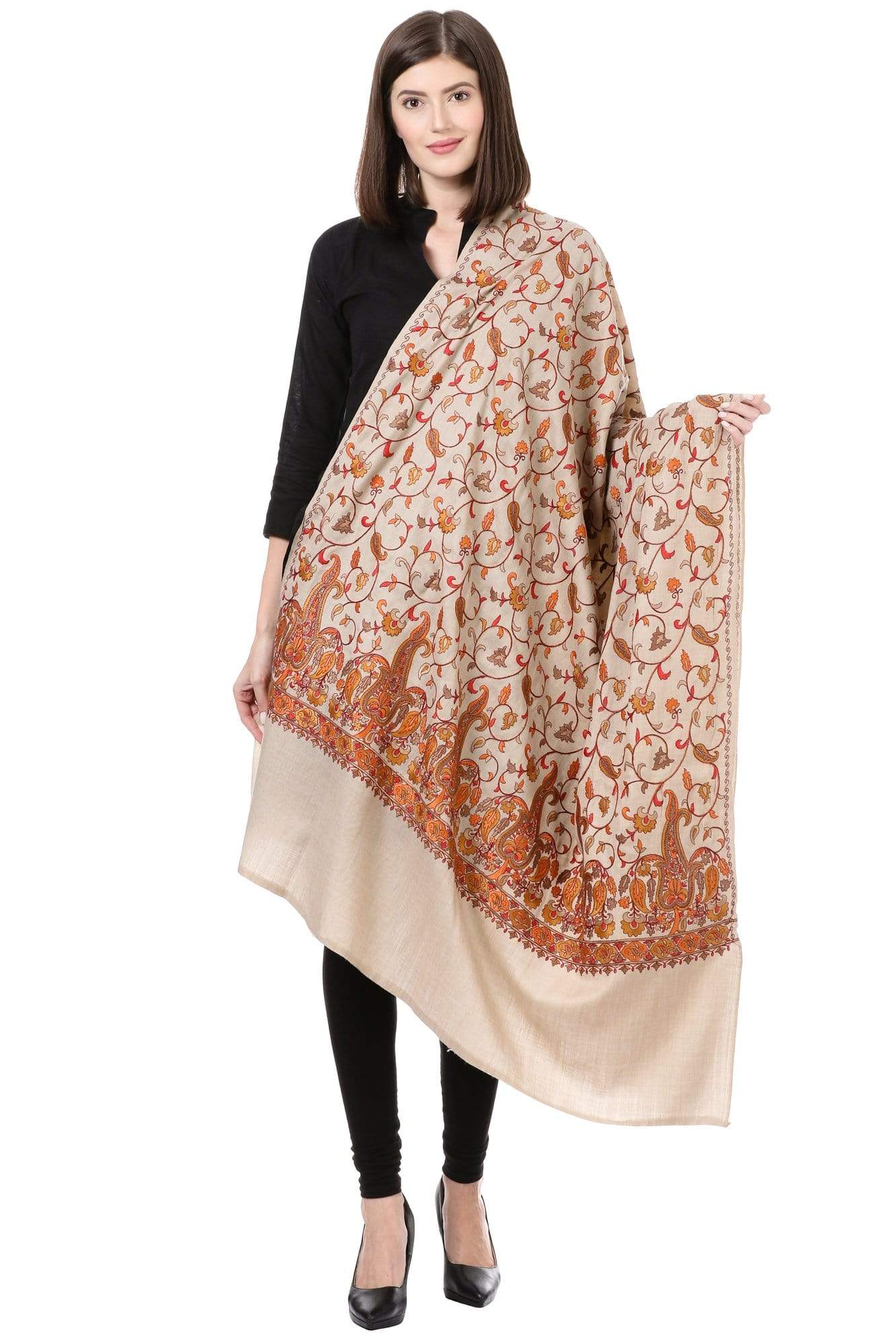 Pashtush India Shawl Pashtush Womens Papier Machè Embroidery Jaal Shawl - Sahara