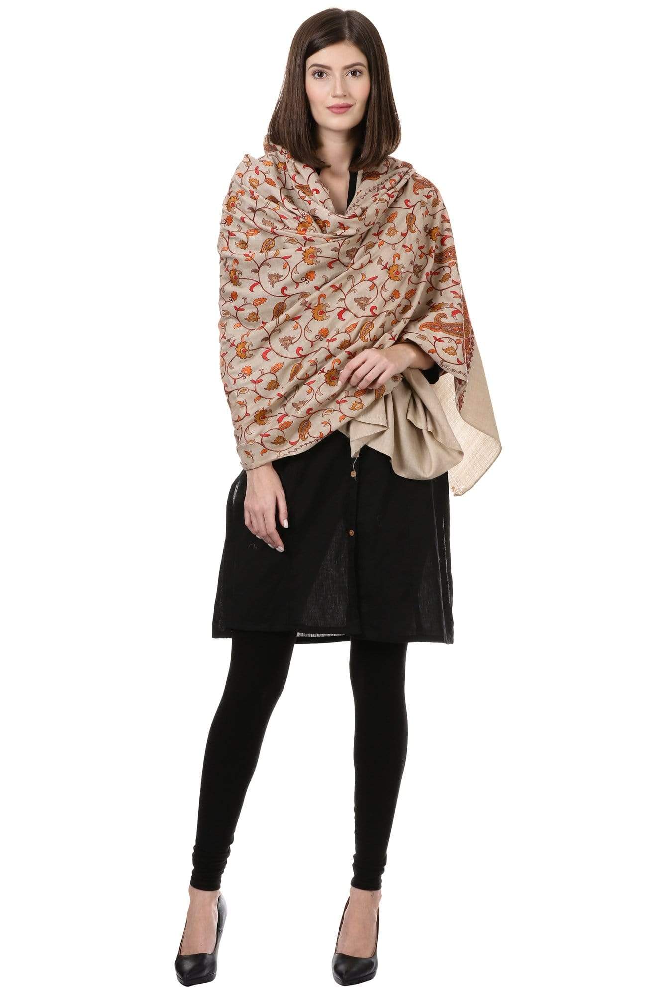 Pashtush India Shawl Pashtush Womens Papier Machè Embroidery Jaal Shawl - Sahara