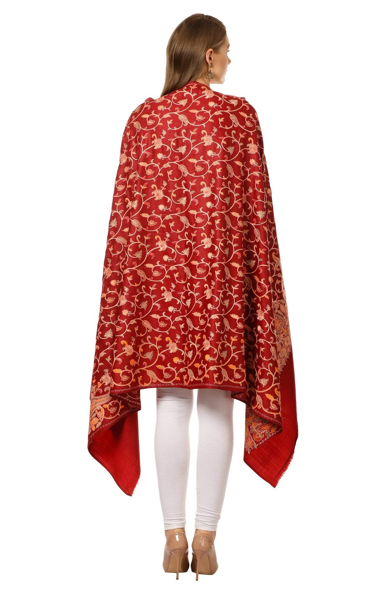 Pashtush Shawl Store Shawl Pashtush Womens Papier Mache Embroidery Shawl - Maroon