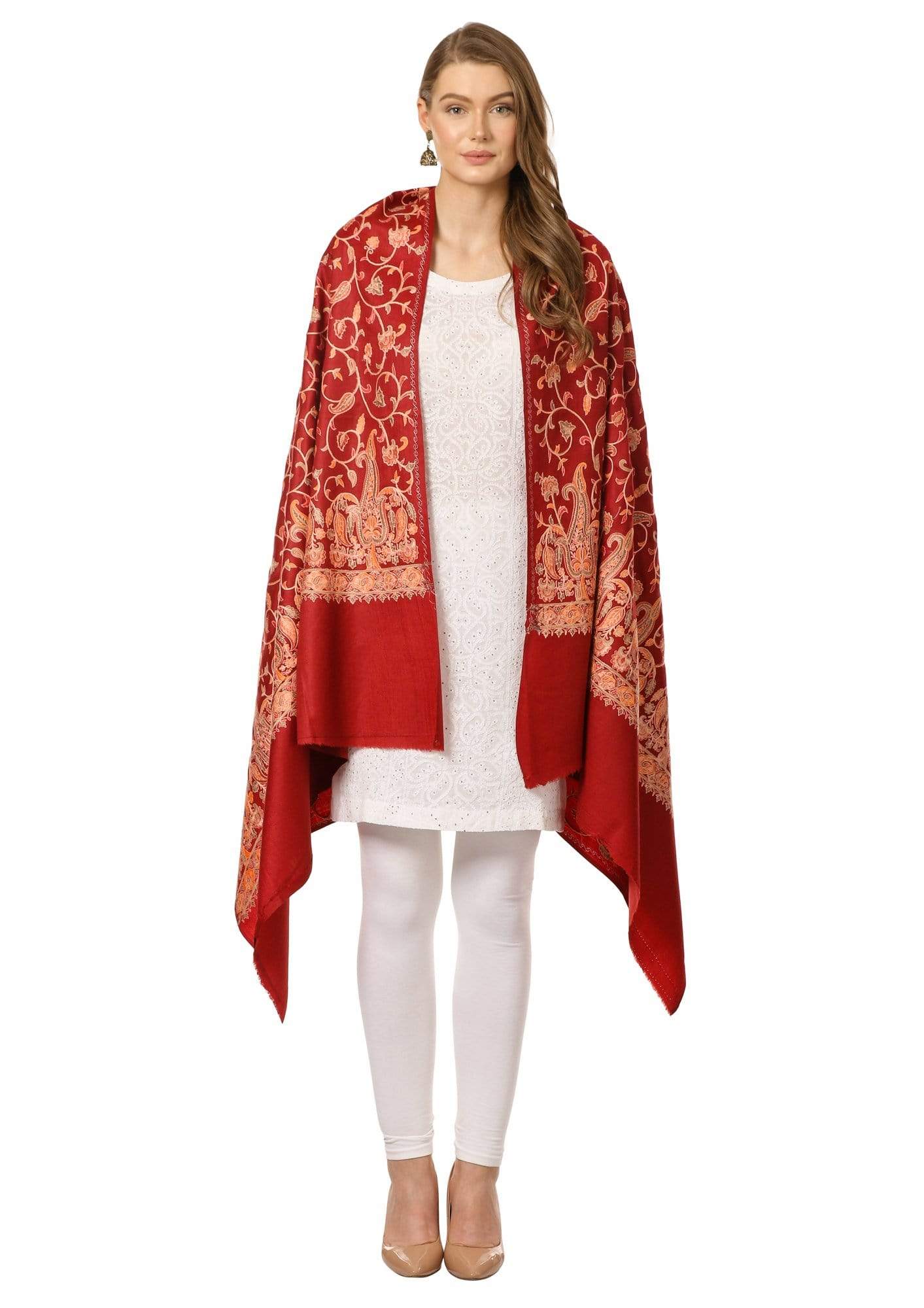 Pashtush Shawl Store Shawl Pashtush Womens Papier Mache Embroidery Shawl - Maroon