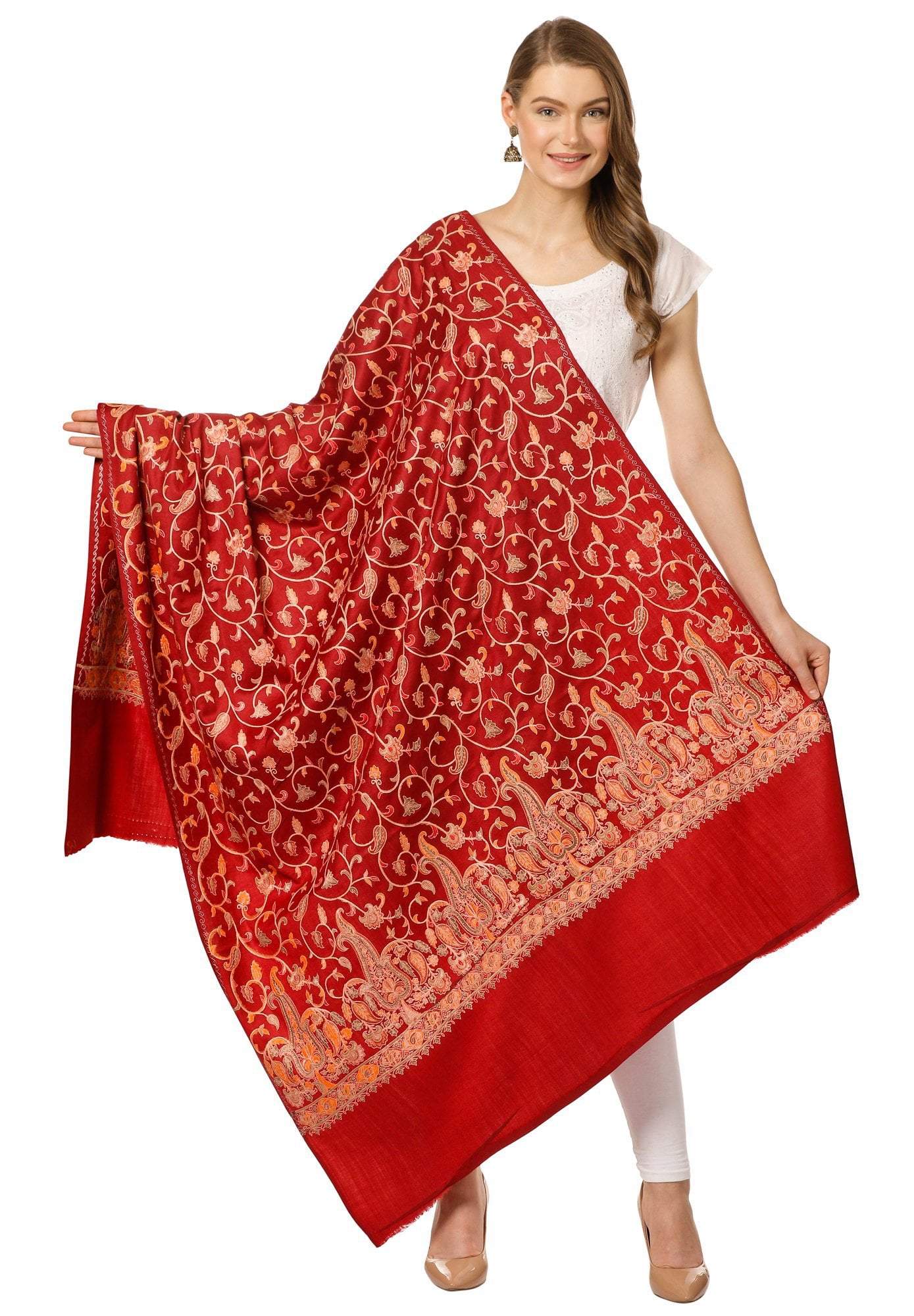 Pashtush Shawl Store Shawl Pashtush Womens Papier Mache Embroidery Shawl - Maroon