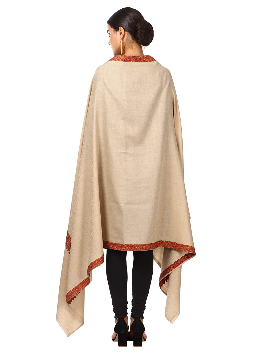 Pashtush Shawl Store Shawl Pashtush Womens Papier-mâché Kashmiri Embroidery with Intricate needlework (Taupe)