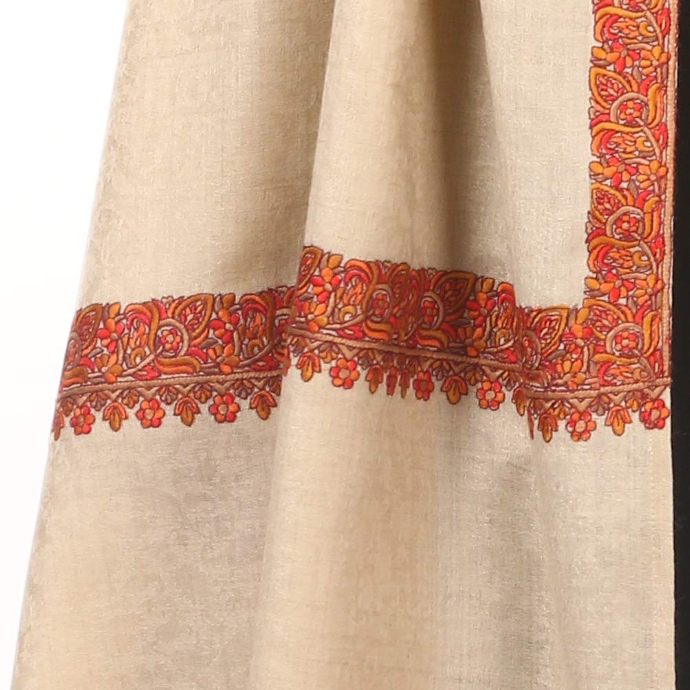 Pashtush Shawl Store Shawl Pashtush Womens Papier-mâché Kashmiri Embroidery with Intricate needlework (Taupe)