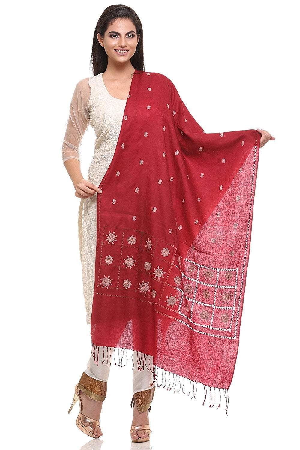 Pashtush India Stole Pashtush Womens Pashmina Embroidery Stole, Pure Wool, With Delicate Beading Work