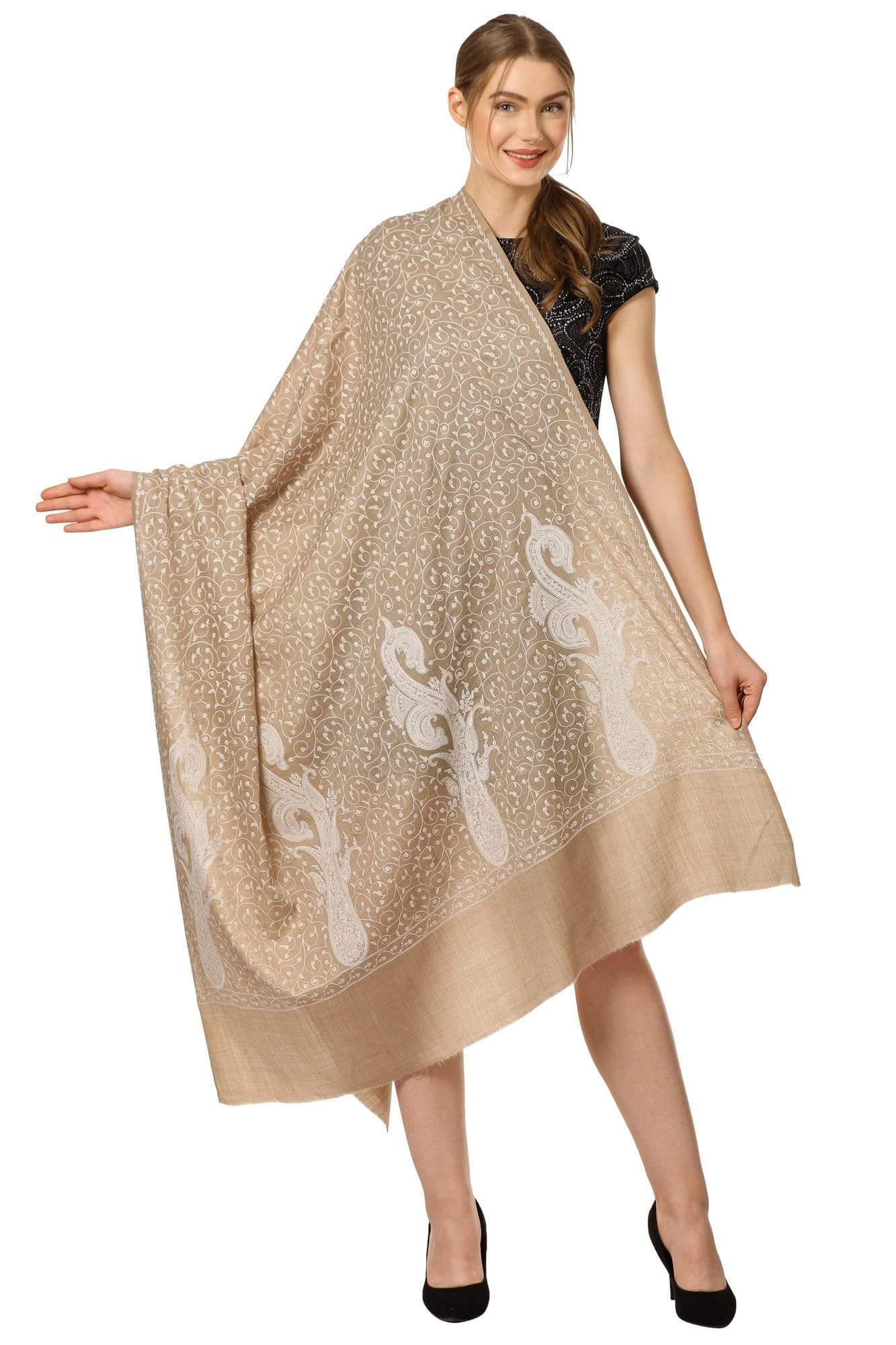 Pashtush Shawl Store Shawl Pashtush Womens Pashmina Shawl with Tone on Tone Embroidery, Soft and Warm, Light Weight