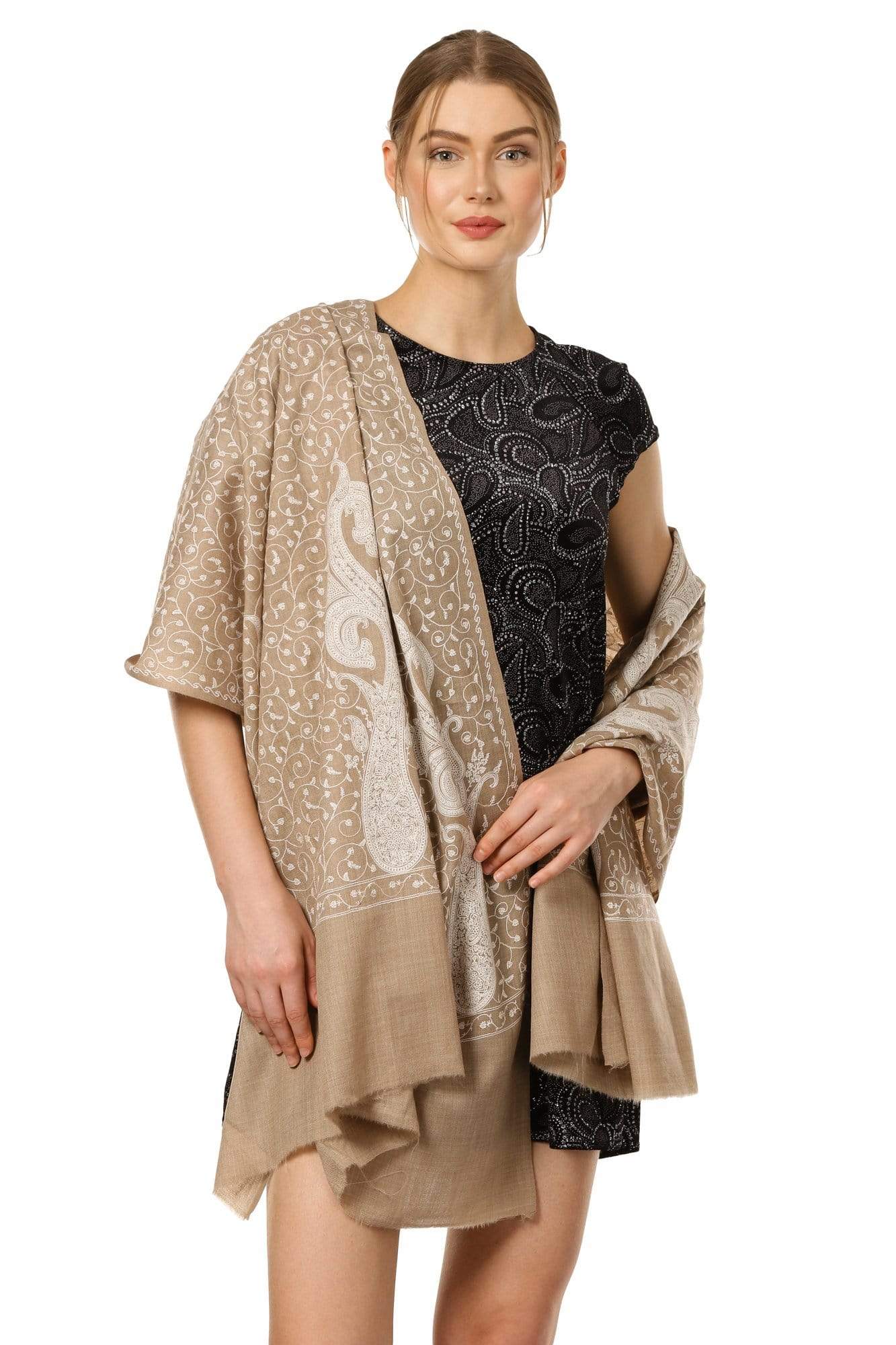 Pashtush Shawl Store Shawl Pashtush Womens Pashmina Shawl with Tone on Tone Embroidery, Soft and Warm, Light Weight