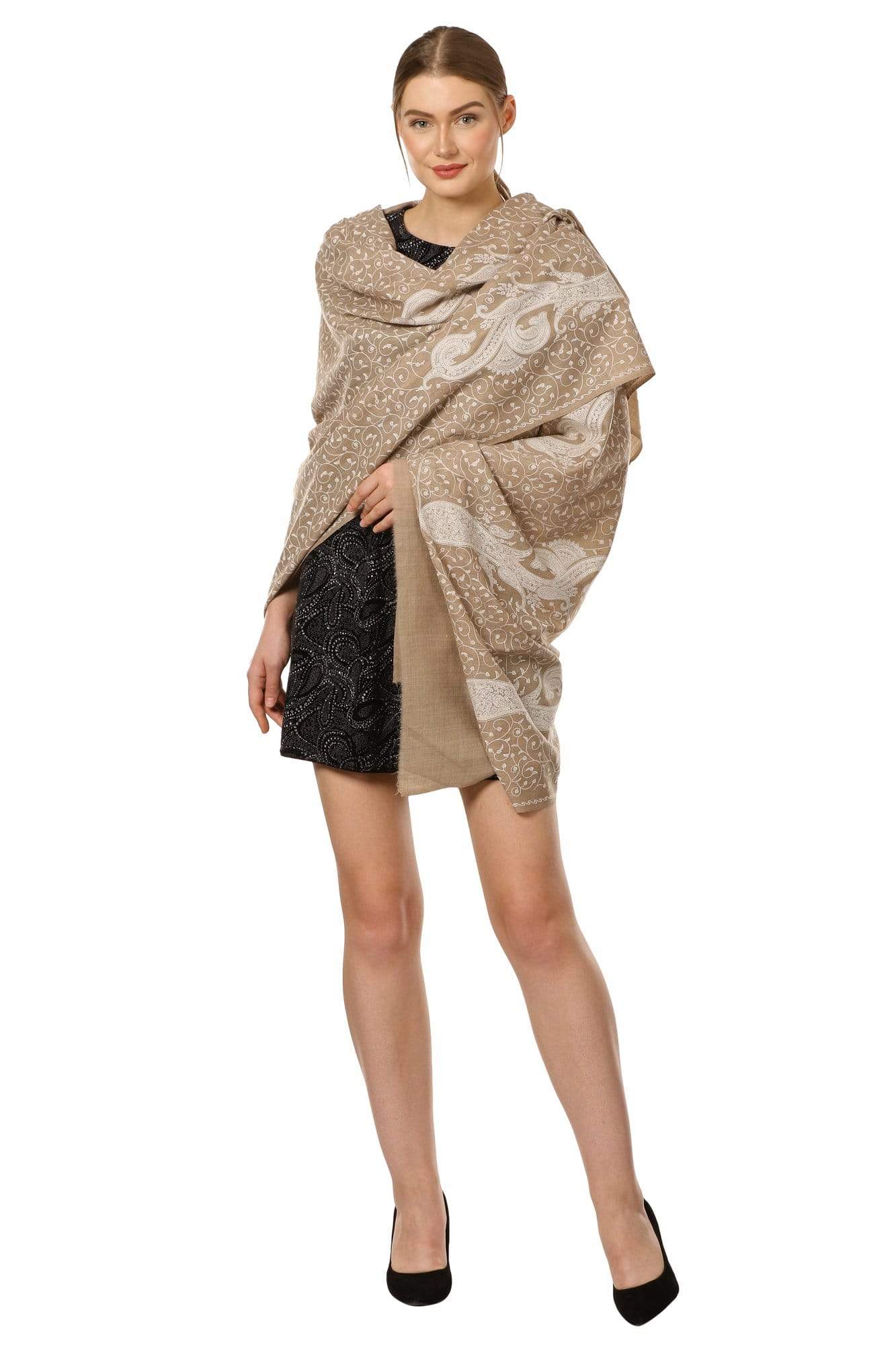 Pashtush Shawl Store Shawl Pashtush Womens Pashmina Shawl with Tone on Tone Embroidery, Soft and Warm, Light Weight