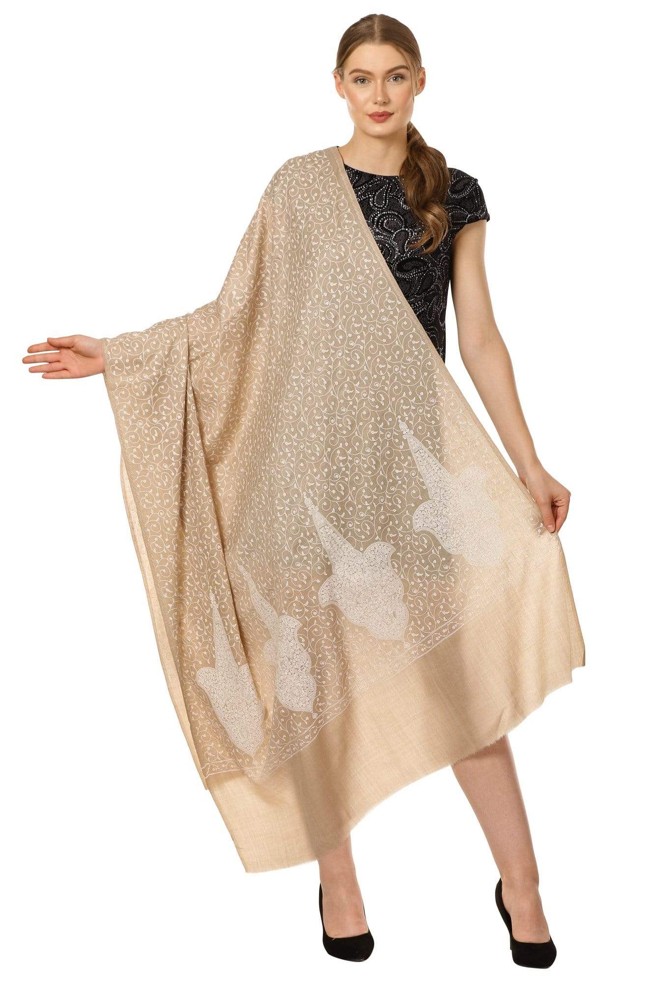 Pashtush Shawl Store Shawl Pashtush Womens Pashmina Shawl with Tone on Tone Embroidery, Soft and Warm, Light Weight