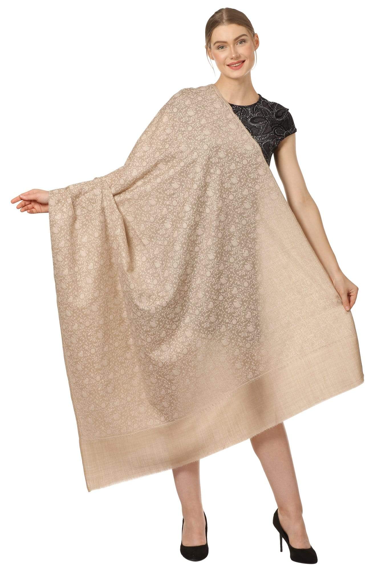 Pashtush Shawl Store Shawl Pashtush Womens Pashmina Shawl with Tone on Tone Embroidery, Soft and Warm, Light Weight