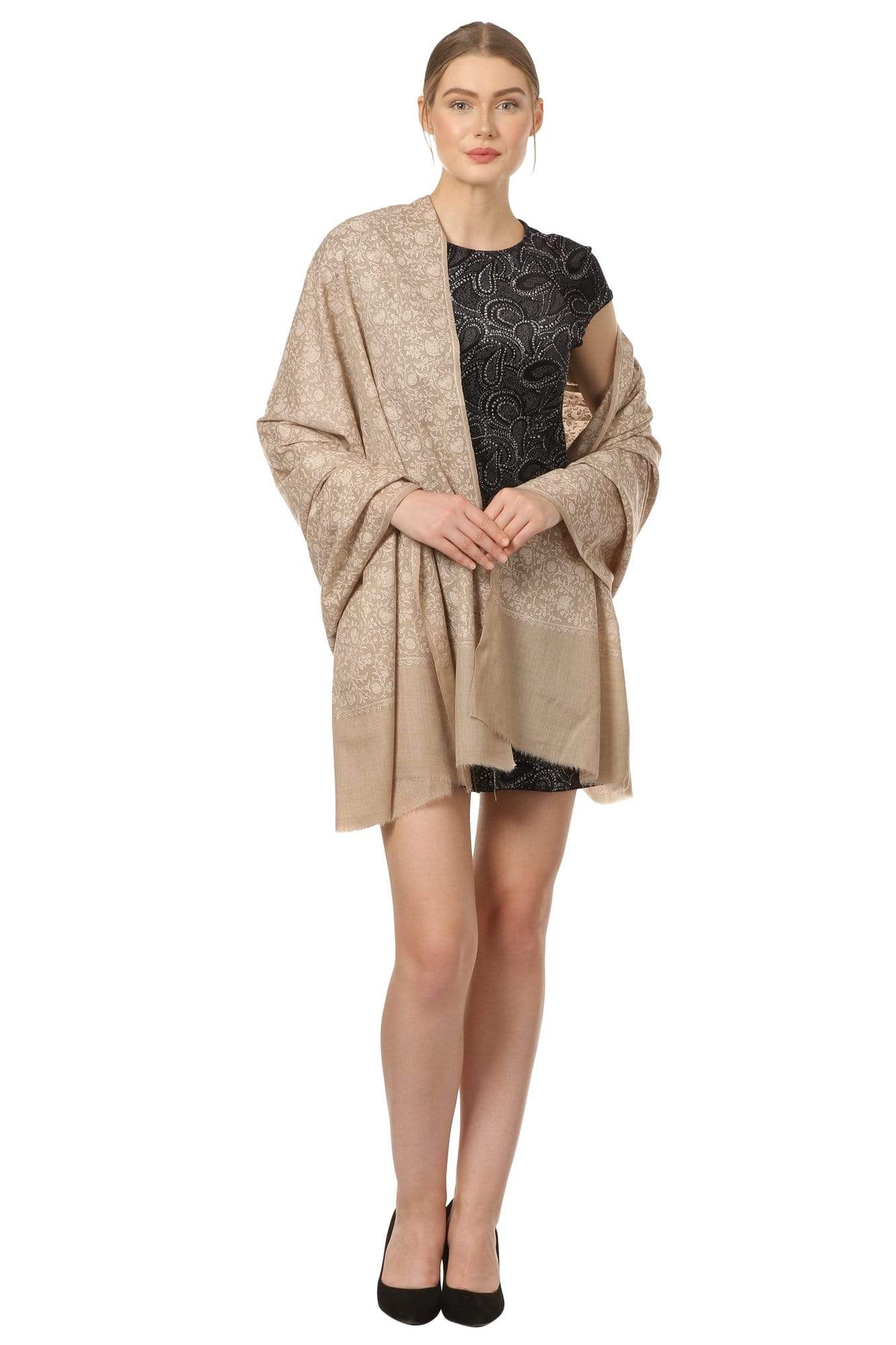 Pashtush Shawl Store Shawl Pashtush Womens Pashmina Shawl with Tone on Tone Embroidery, Soft and Warm, Light Weight