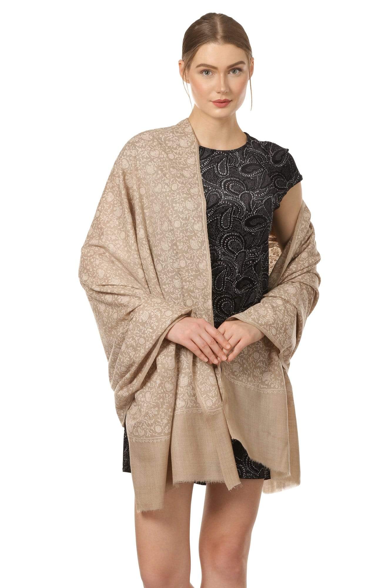 Pashtush Shawl Store Shawl Pashtush Womens Pashmina Shawl with Tone on Tone Embroidery, Soft and Warm, Light Weight
