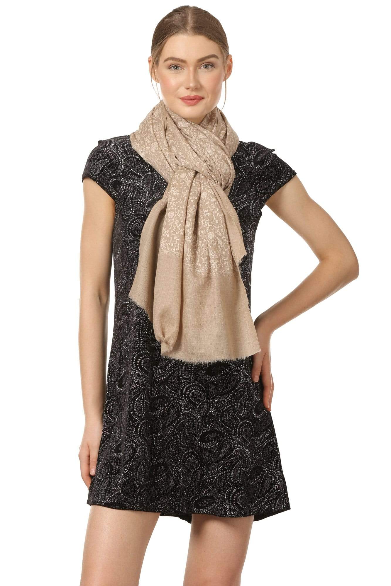 Pashtush Shawl Store Shawl Pashtush Womens Pashmina Shawl with Tone on Tone Embroidery, Soft and Warm, Light Weight