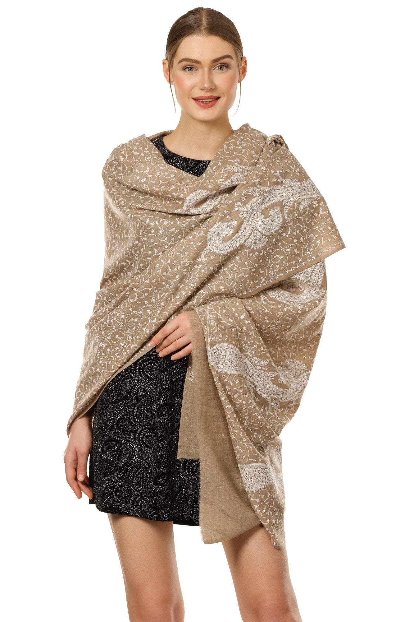 Pashtush Shawl Store Shawl Pashtush Womens Pashmina Shawl with Tone on Tone Embroidery, Soft and Warm, Light Weight