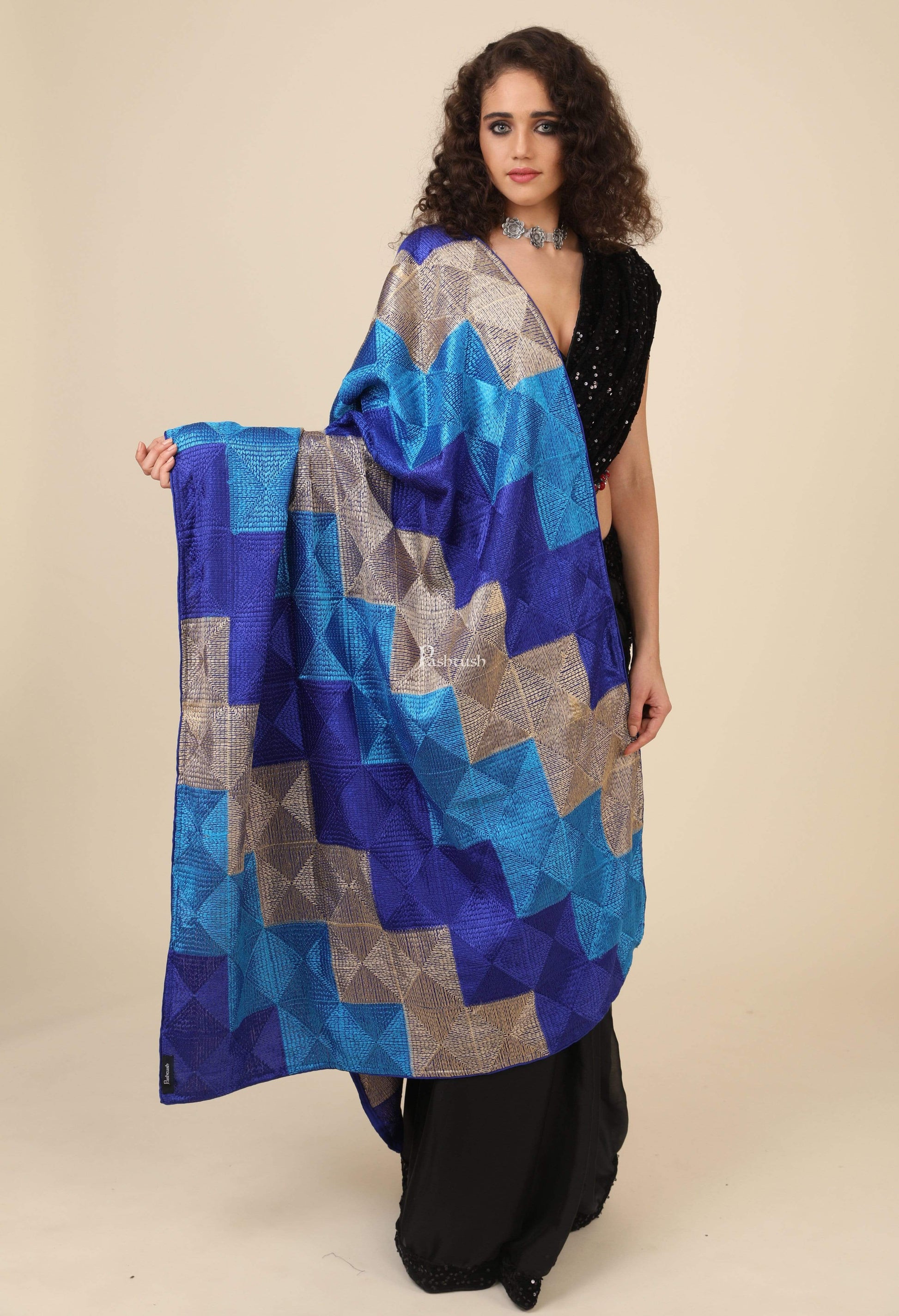 Pashtush India 114x228 Pashtush Womens Phulkari Dupatta with Multicoloured Embroidery