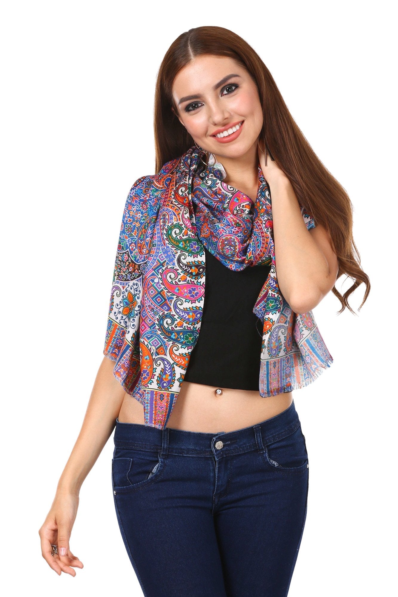 Pashtush Shawl Store Stole Pashtush Womens PRinted Bamboo Scarf, Stole, Multicolored