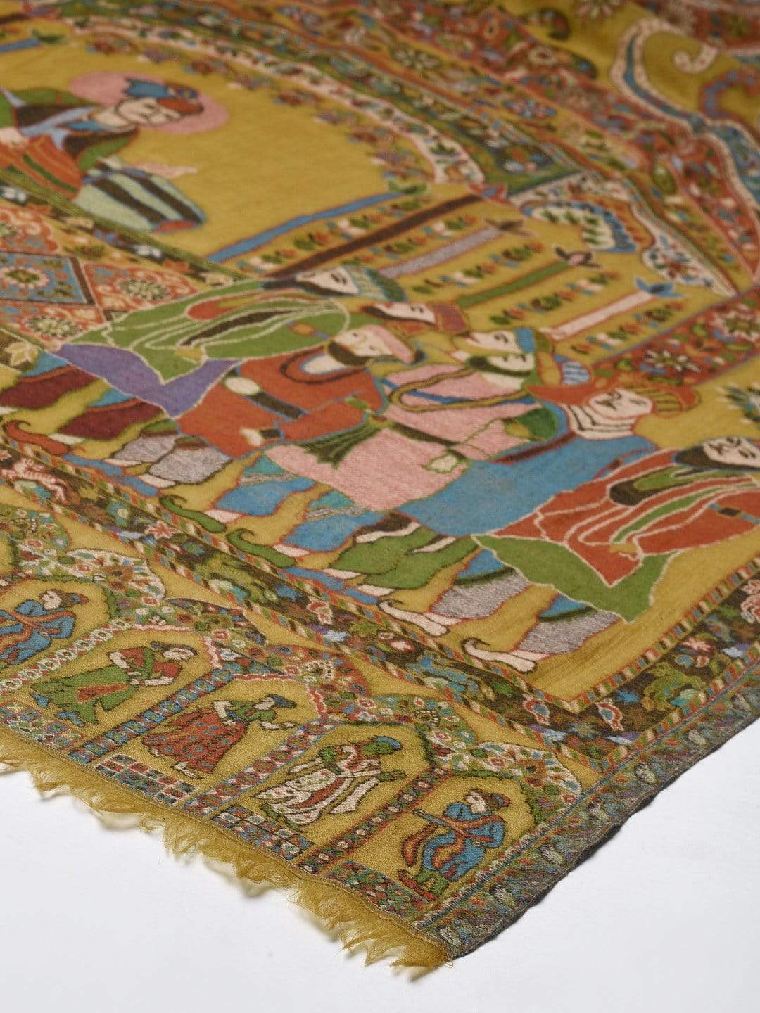 Pashtush India 100x200 Pashtush Women Yellow Red Pure Wool Woven Design Kaani Shawl