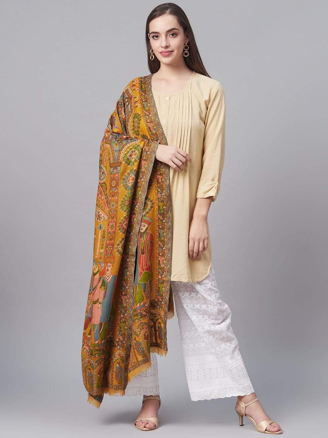 Pashtush India 100x200 Pashtush Womens Pure Wool Darbar Design Shawl, With Woolmark Certification