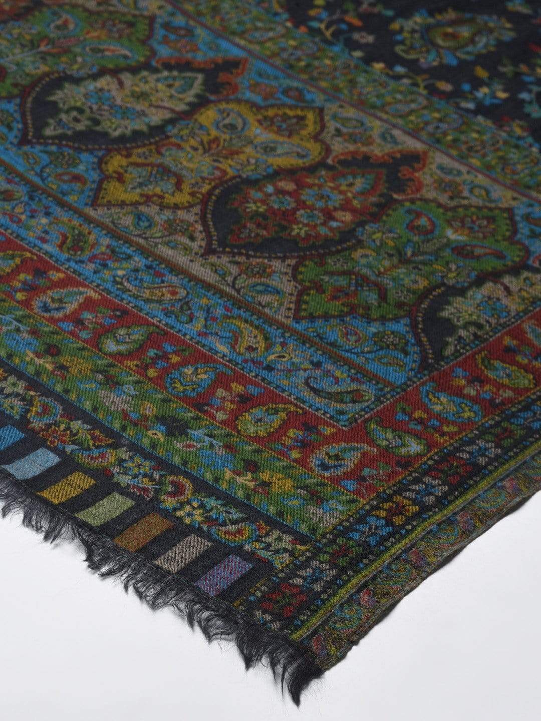 Pashtush India 100x200 Pashtush Women Black  Green Pure Wool Woven Design Kaani Shawl
