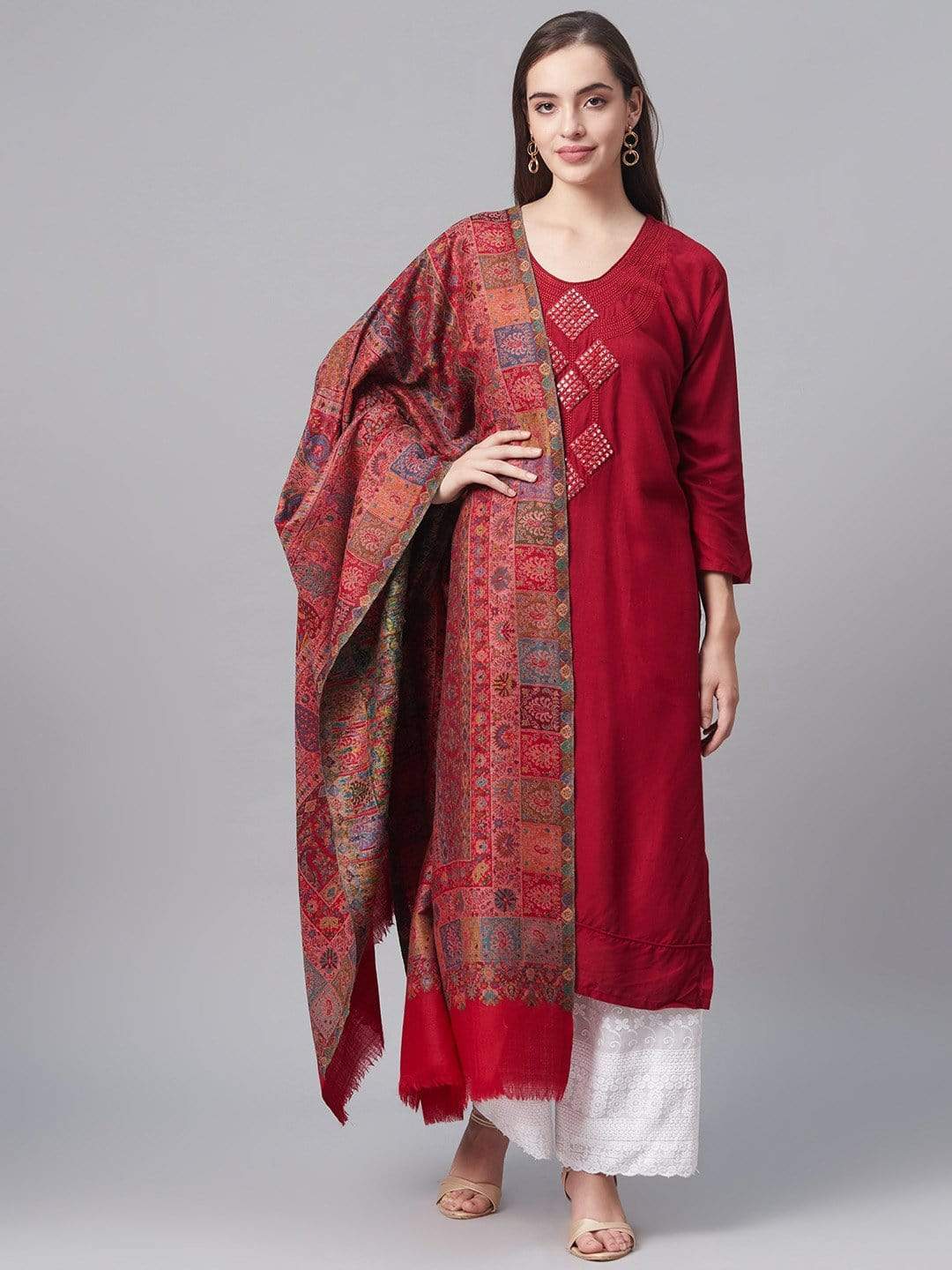 Pashtush India 100x200 Pashtush Womens Pure Wool Kaani Shawl, Soft and Warm, Woolmark Certified