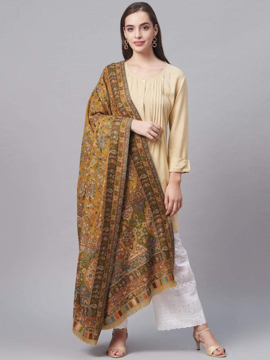 Pashtush India 100x200 Pashtush Women Yellow  Green Pure Wool Woven Design Kaani Shawl