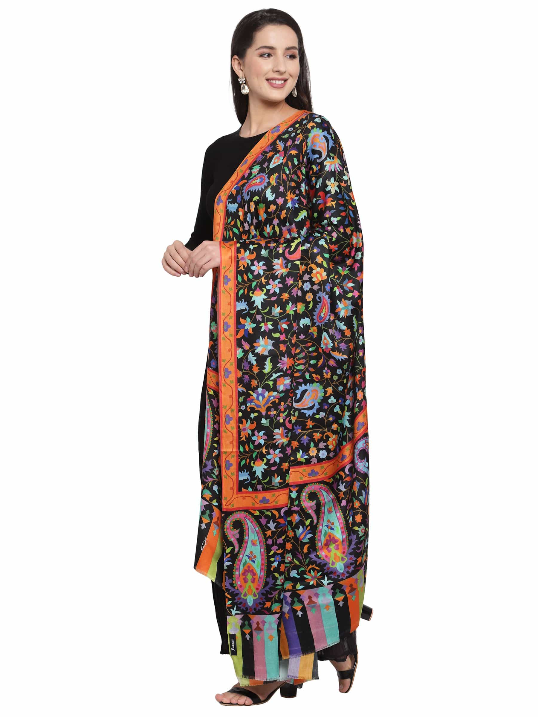 Pashtush India 100x200 Pashtush Womens Pure Wool Printed Shawl, Soft and Warm