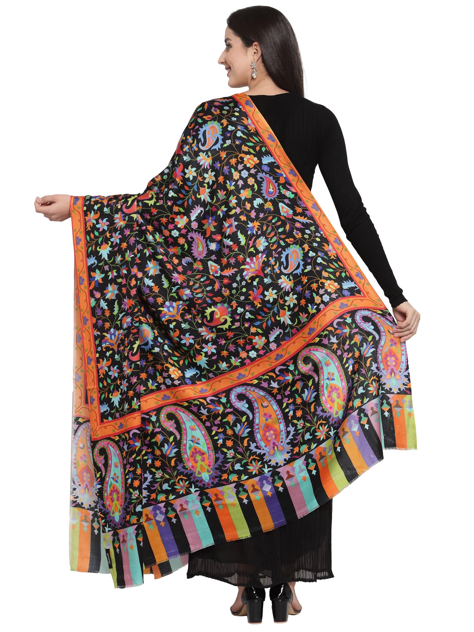 Pashtush India 100x200 Pashtush Womens Pure Wool Printed Shawl, Soft and Warm