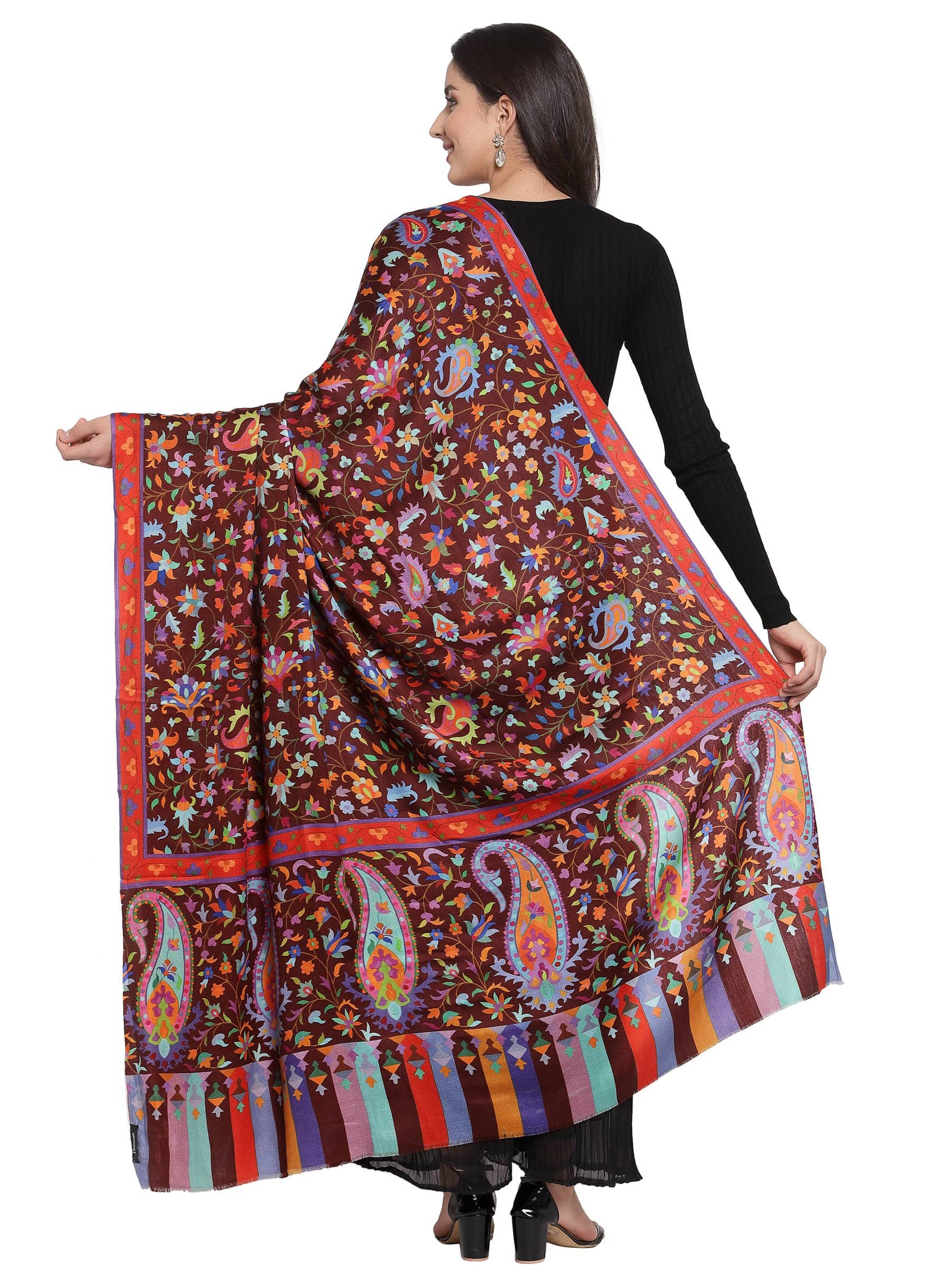 Pashtush India 100x200 Pashtush Womens Pure Wool Printed Shawl, Soft and Warm