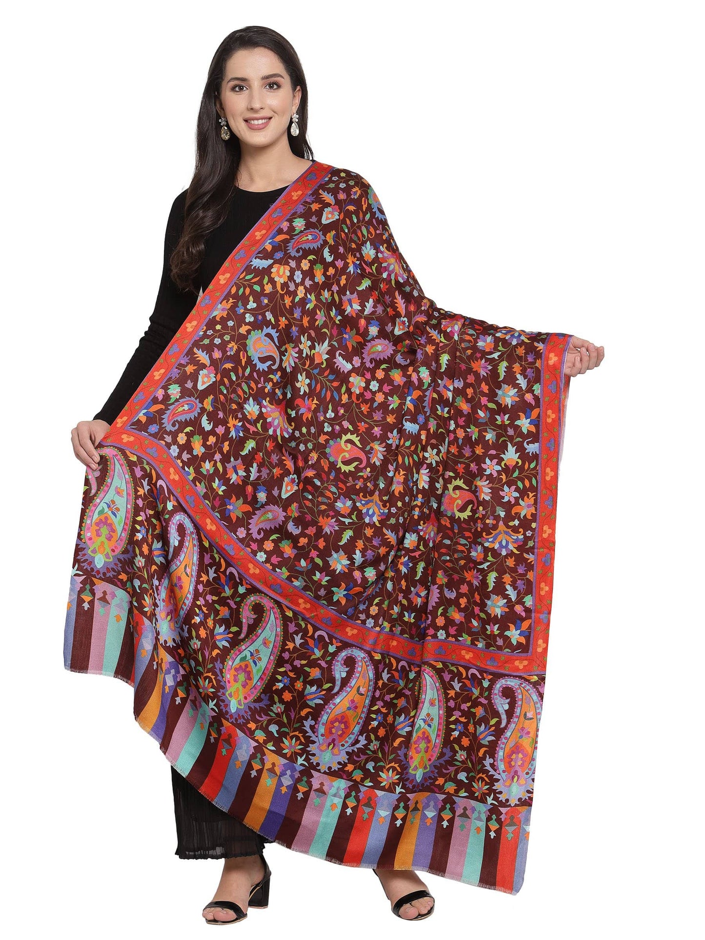 Pashtush India 100x200 Pashtush Womens Pure Wool Printed Shawl, Soft and Warm