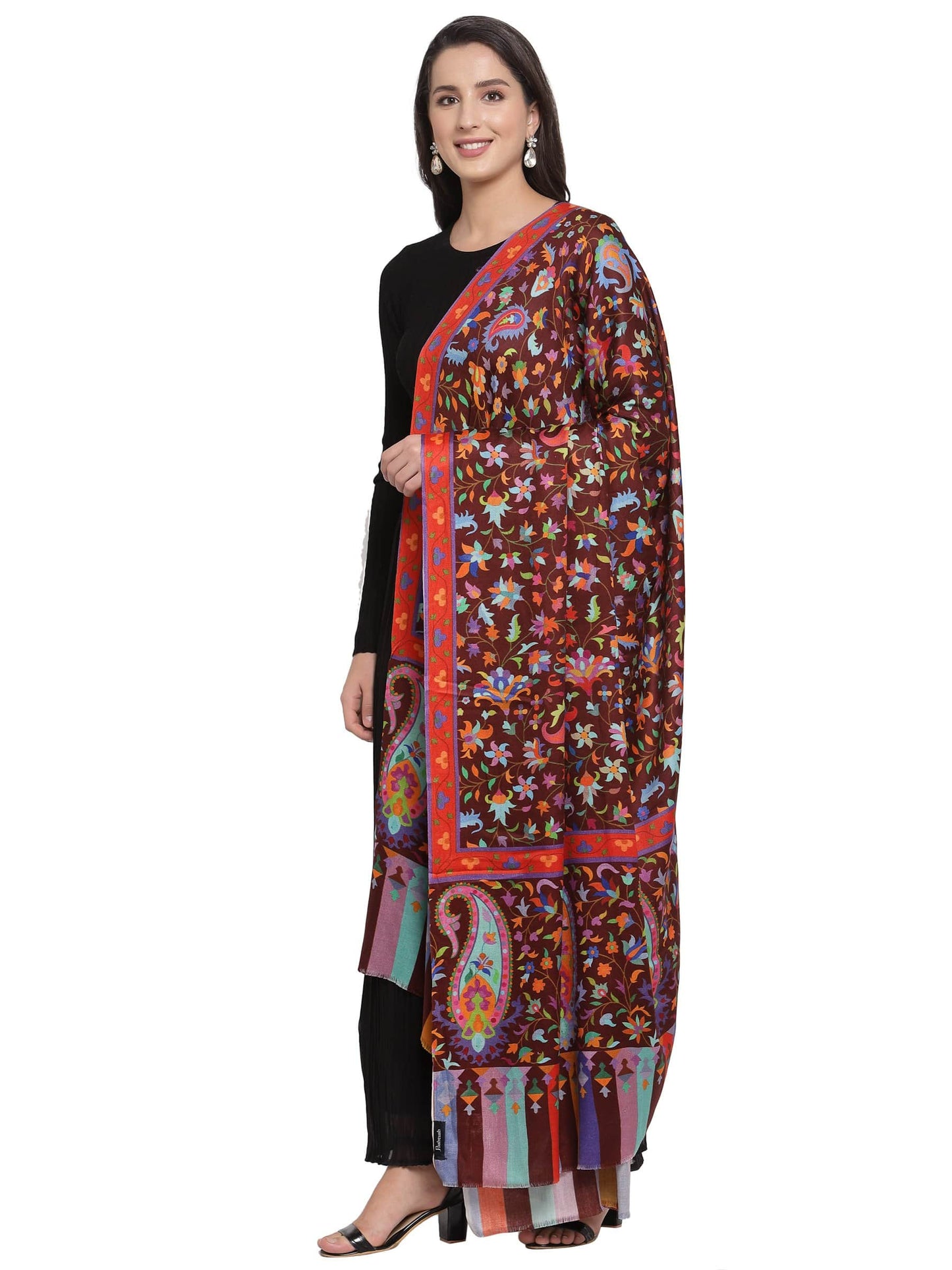 Pashtush India 100x200 Pashtush Womens Pure Wool Printed Shawl, Soft and Warm