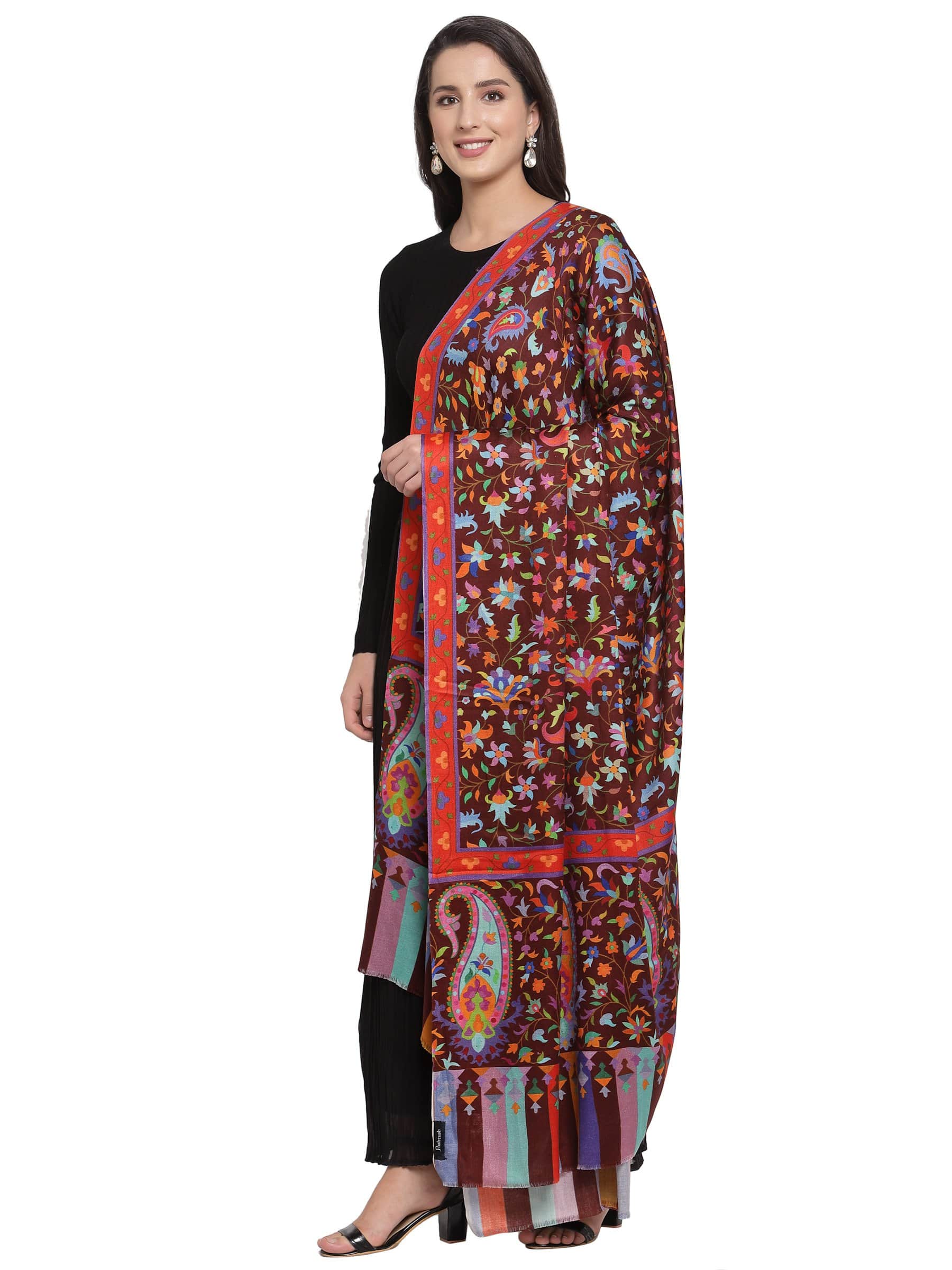 Pashtush India 100x200 Pashtush Womens Pure Wool Printed Shawl, Soft and Warm